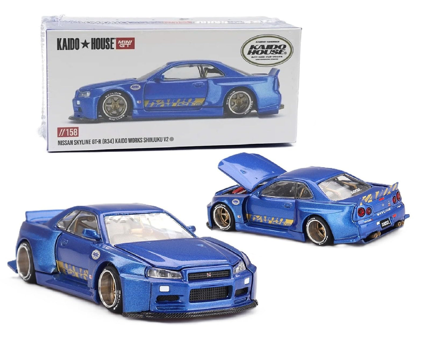 Kaido Works KHMG158 1:64 Nissan Skyline GT-R (R34) Diecast – Shinjuku V2 Blue Limited Edition