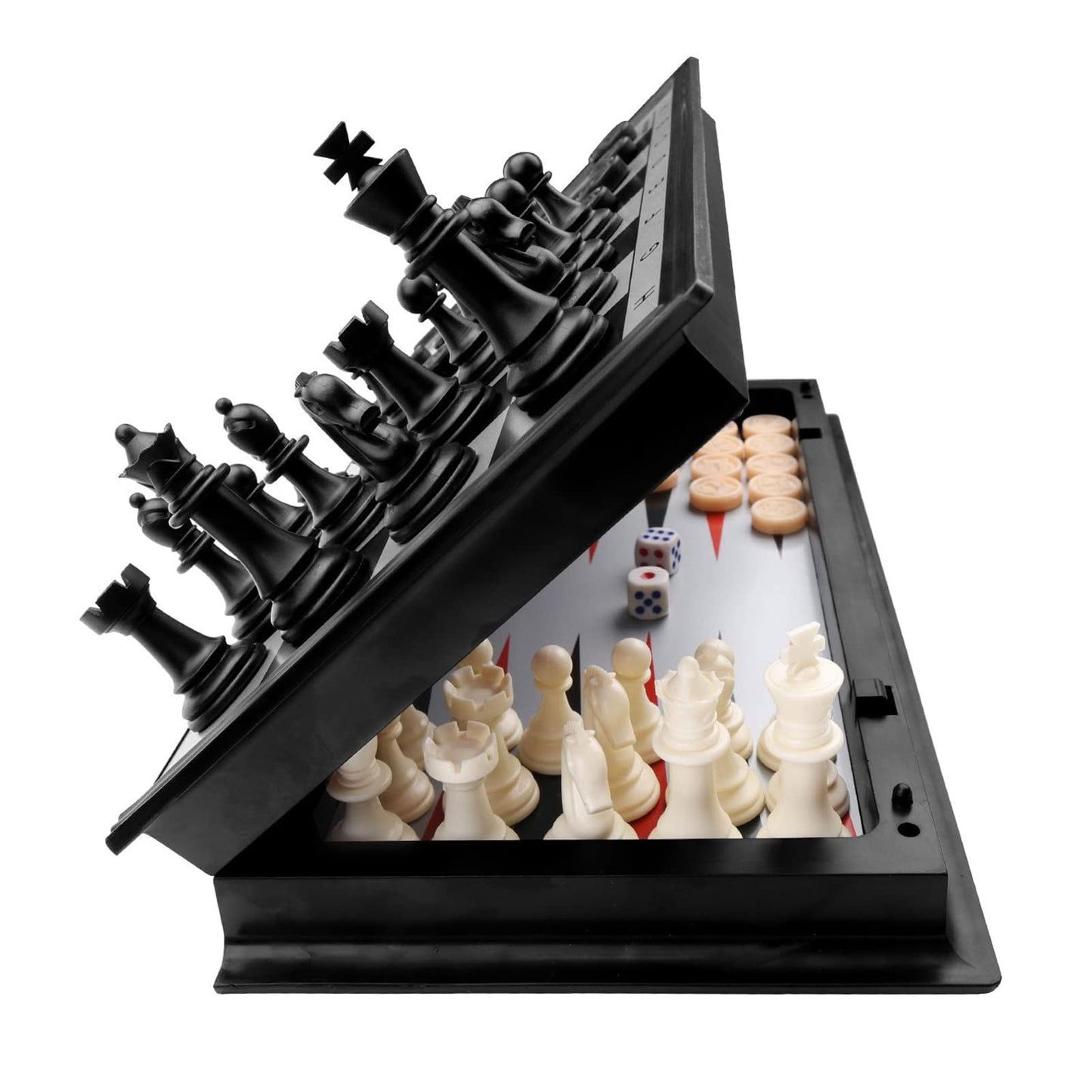 KAILE 13-Inch Magnetic Travel Chess Set — 3-in-1 Folding Case, Checkers & Backgammon