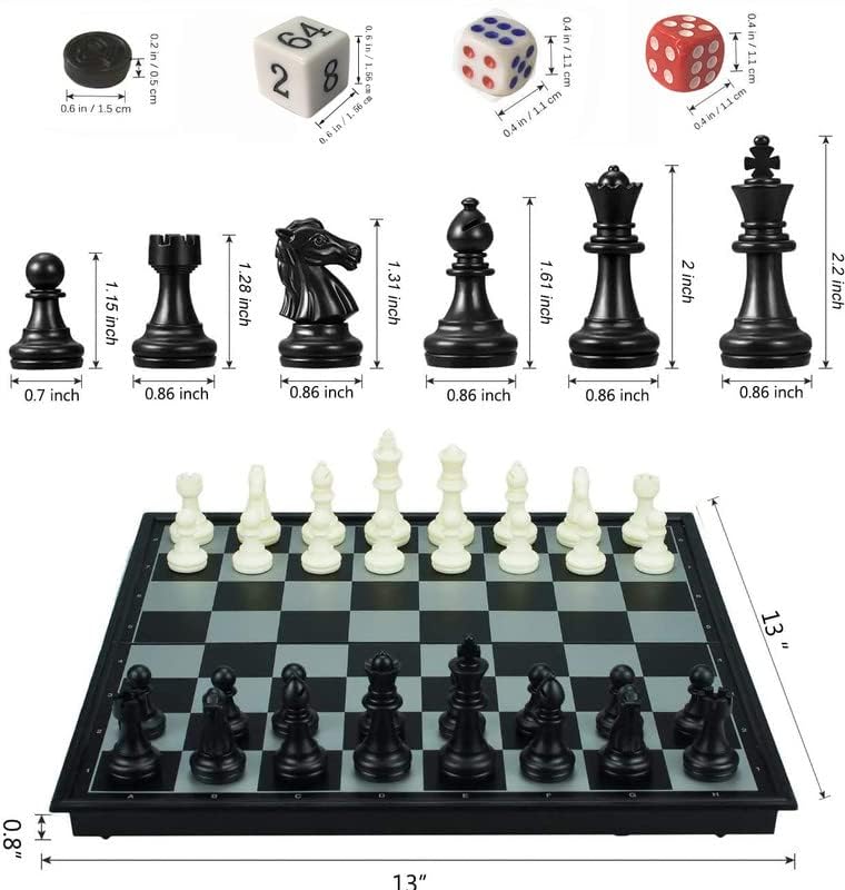 KAILE 13-Inch Magnetic Travel Chess Set — 3-in-1 Folding Case, Checkers & Backgammon