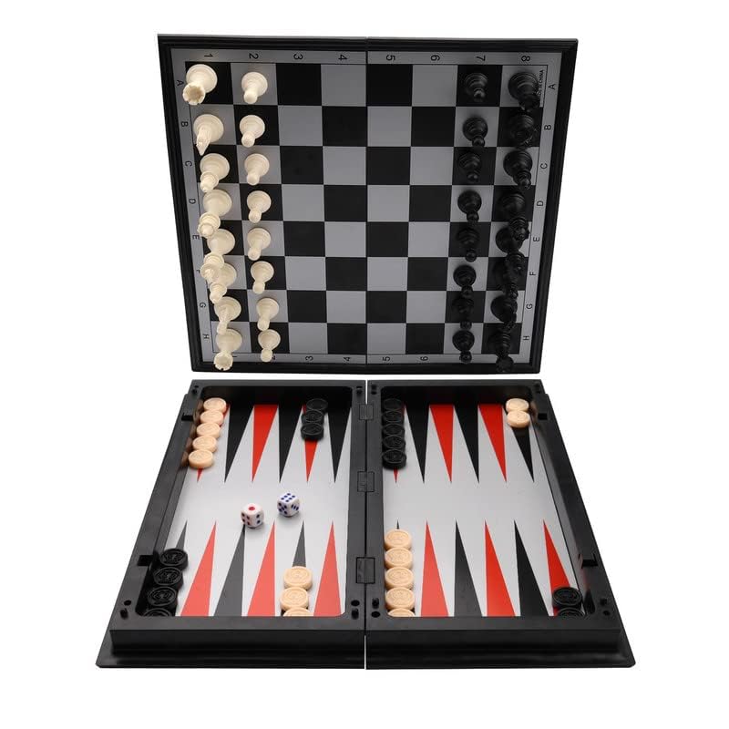 KAILE 13-Inch Magnetic Travel Chess Set — 3-in-1 Folding Case, Checkers & Backgammon