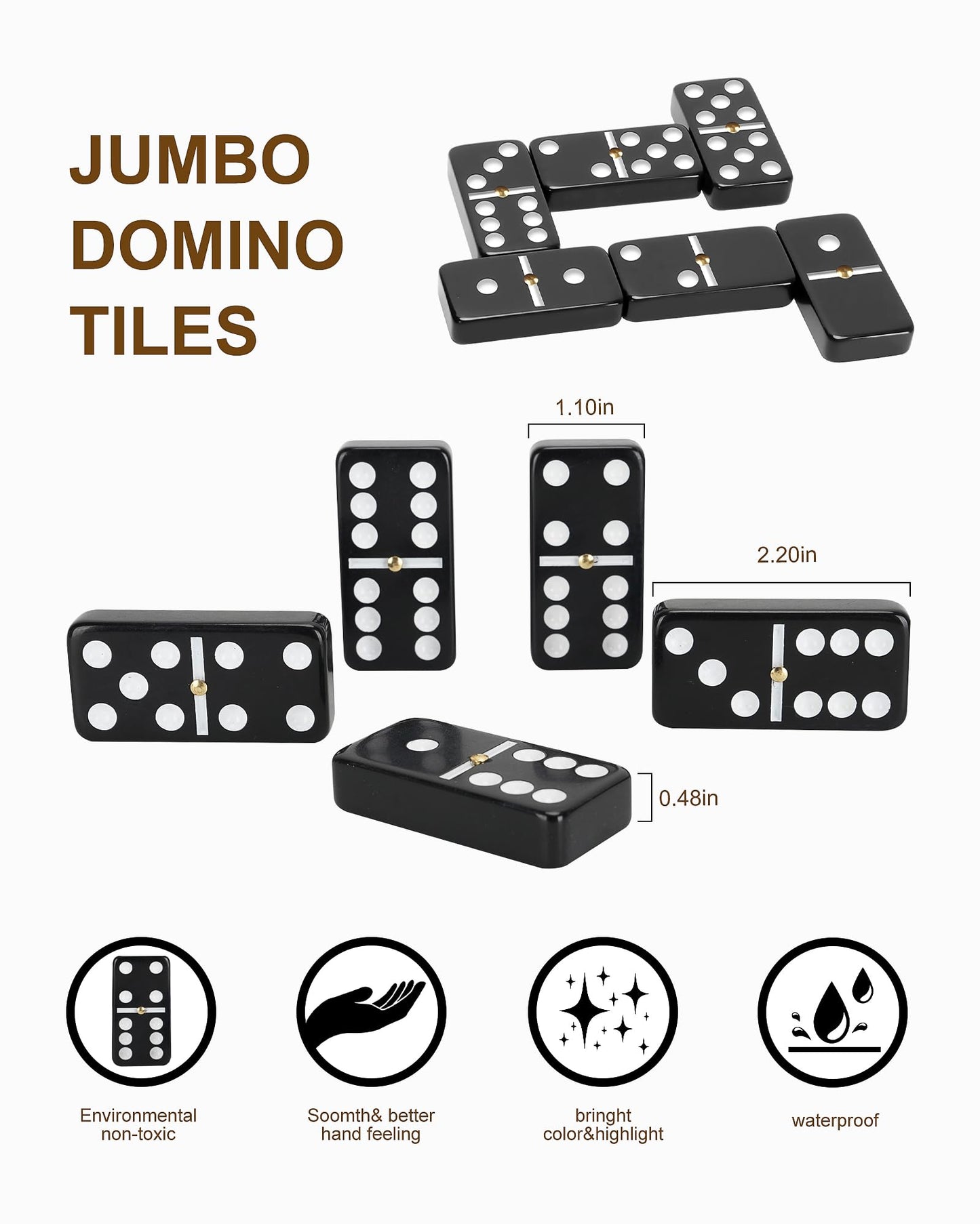 KAILE Jumbo Double 6 Domino Set with Portable Case & 4 Racks – 28 Large Tiles for 2-4 Players