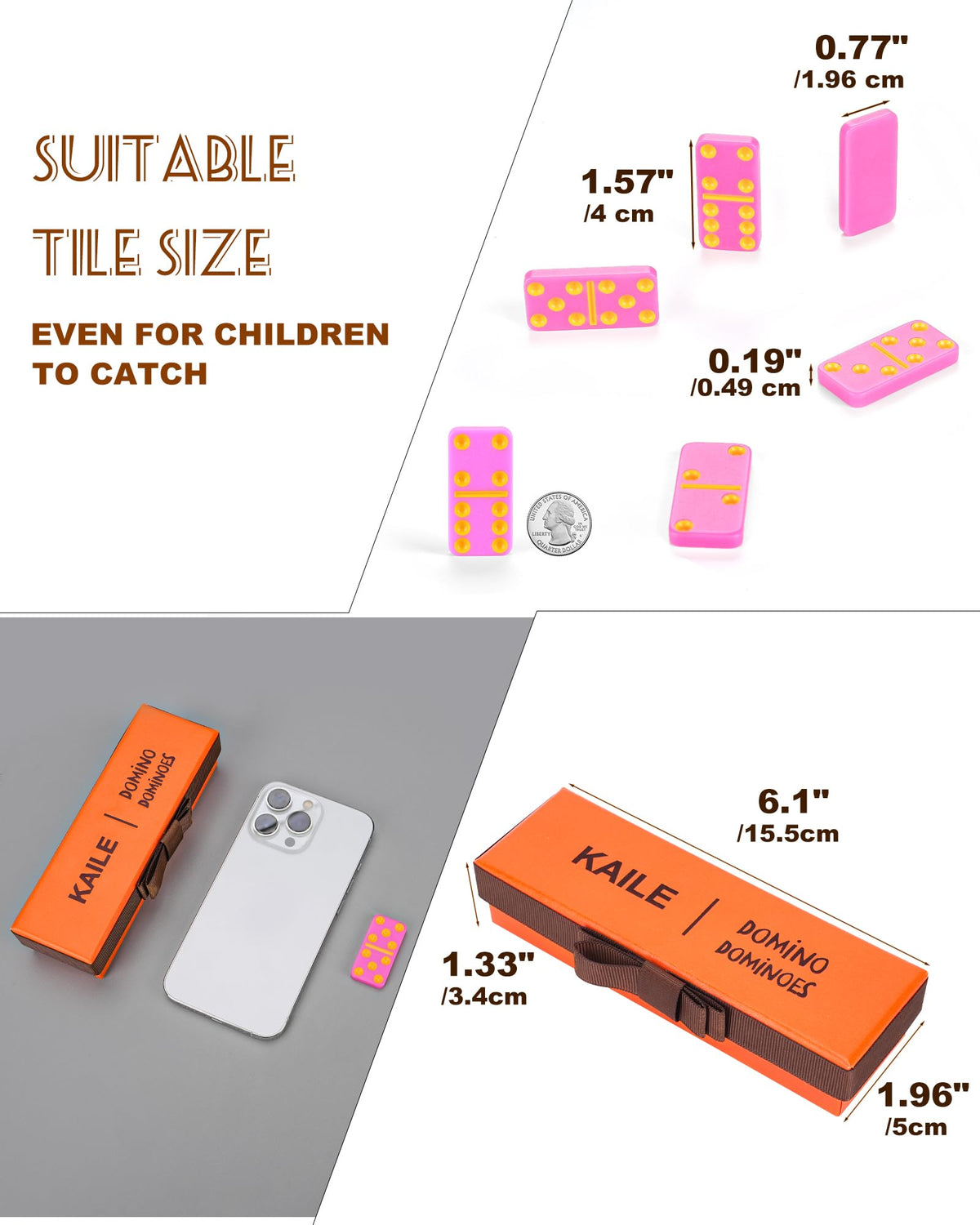 KAILE Pocket Domino Set – Mini Pink Double-Six Dominoes in Gift Box | Travel-Ready Family Fun