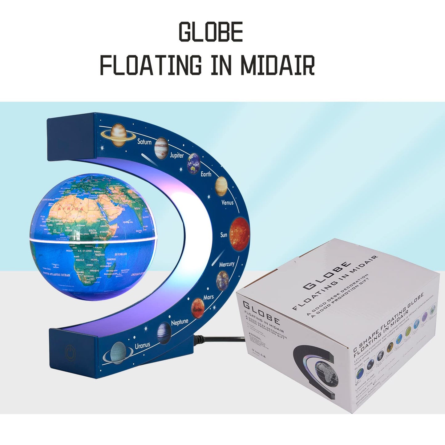 KAIMC Magnetic Levitation Globe – Floating 3in Earth with LED Colors & Nine-Planet Frame