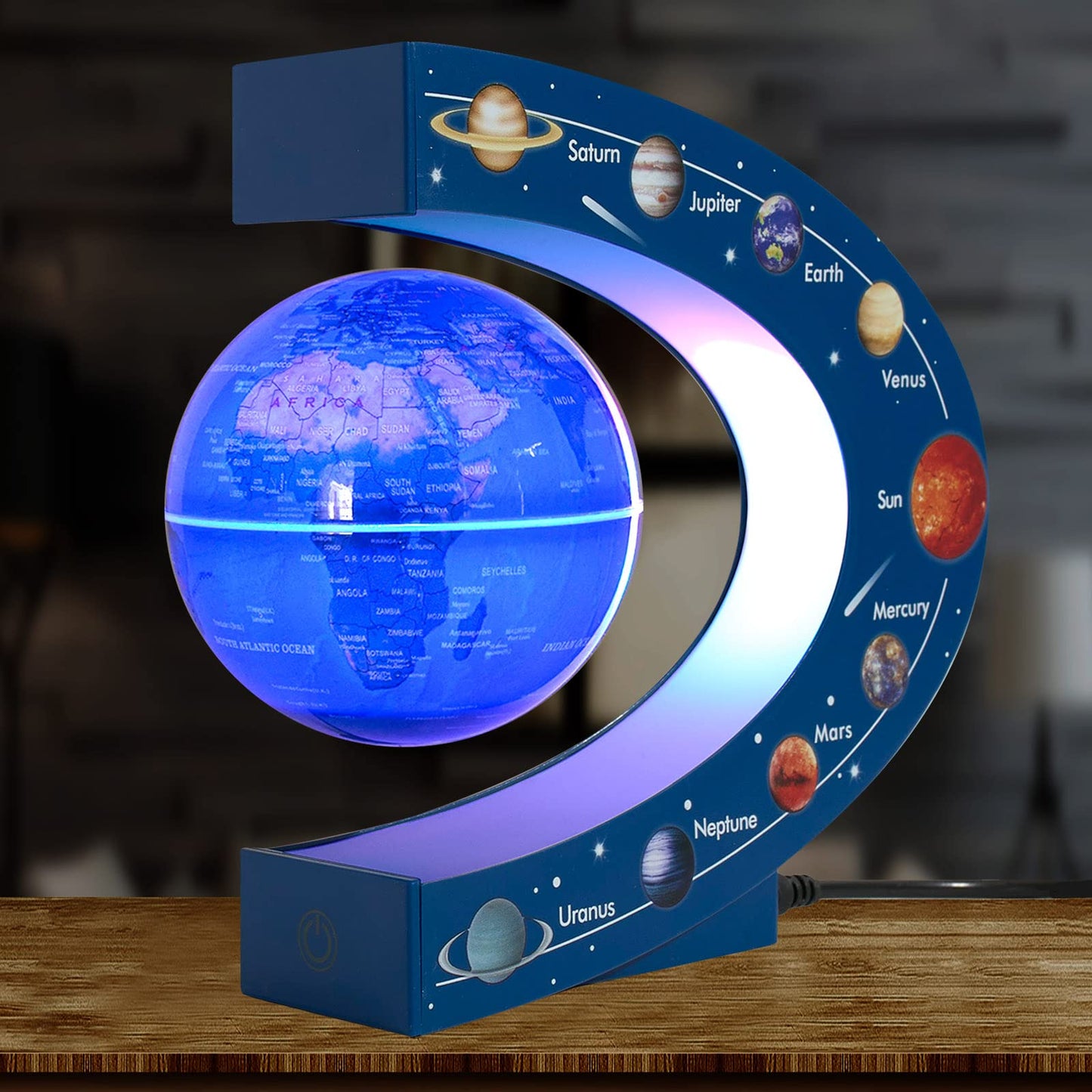 KAIMC Magnetic Levitation Globe – Floating 3in Earth with LED Colors & Nine-Planet Frame