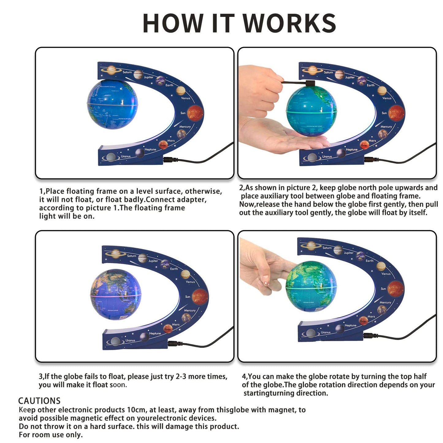 KAIMC Magnetic Levitation Globe – Floating 3in Earth with LED Colors & Nine-Planet Frame