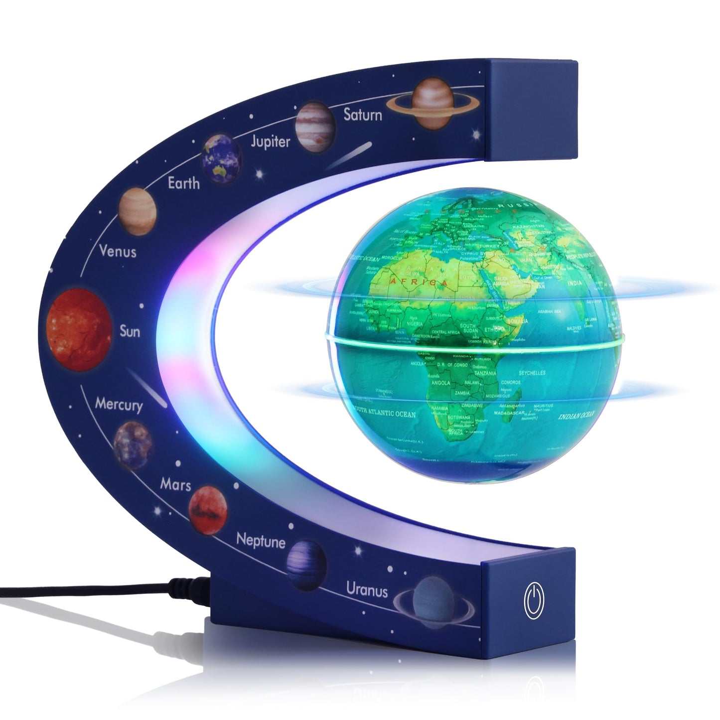 KAIMC Magnetic Levitation Globe – Floating 3in Earth with LED Colors & Nine-Planet Frame