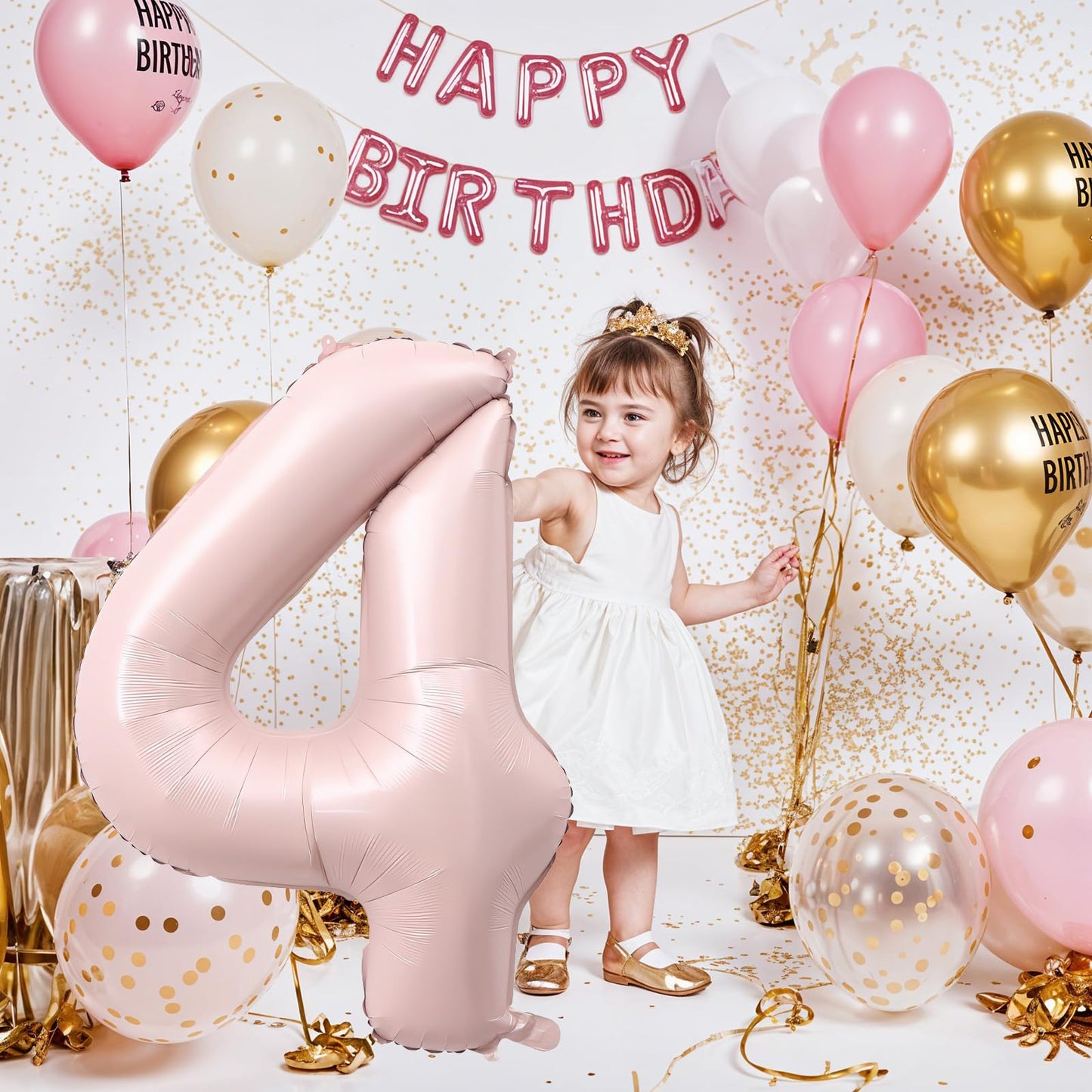 KAINSY 40-Inch Pastel Pink Number 4 Balloon — Self-Inflating Foil Party Balloon