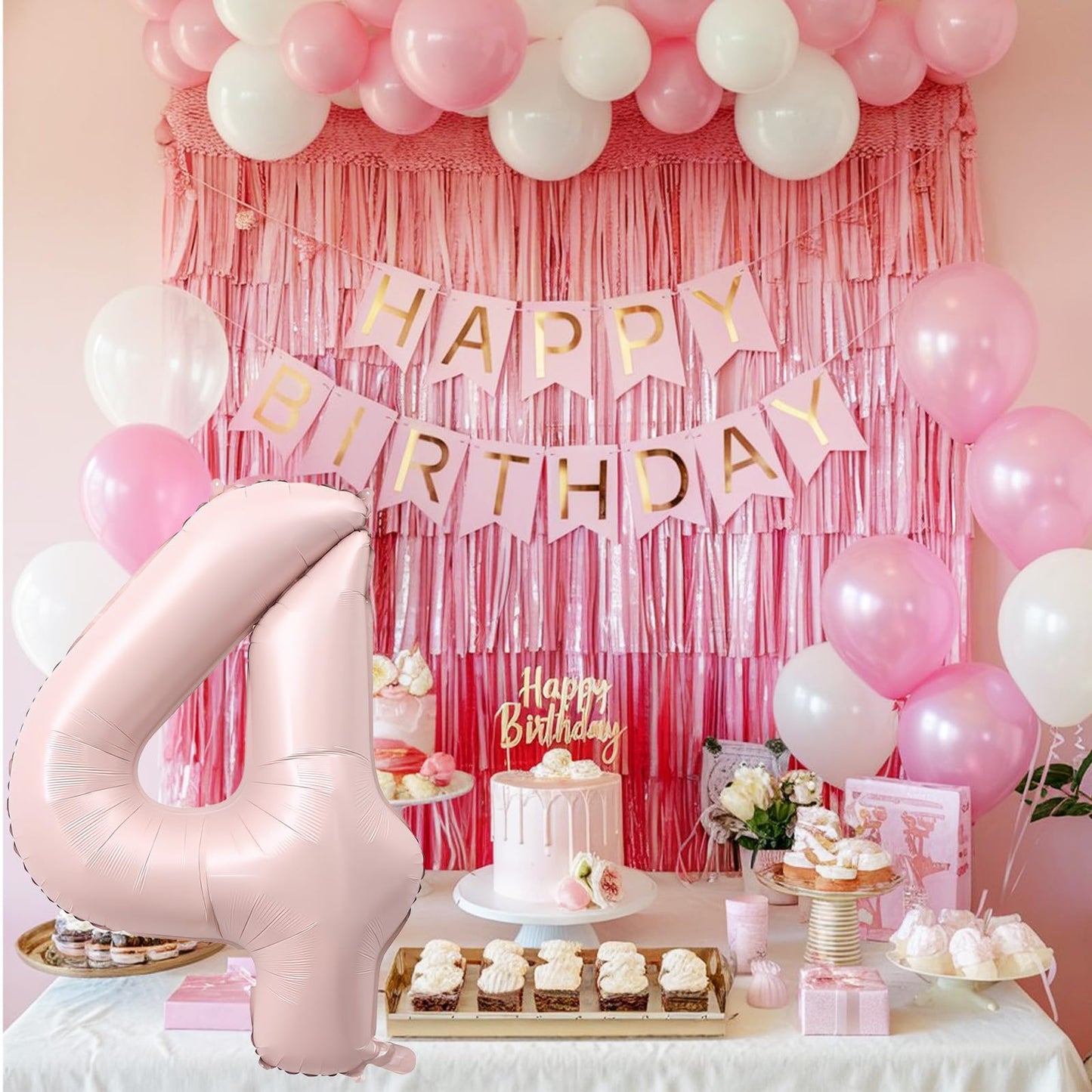 KAINSY 40-Inch Pastel Pink Number 4 Balloon — Self-Inflating Foil Party Balloon