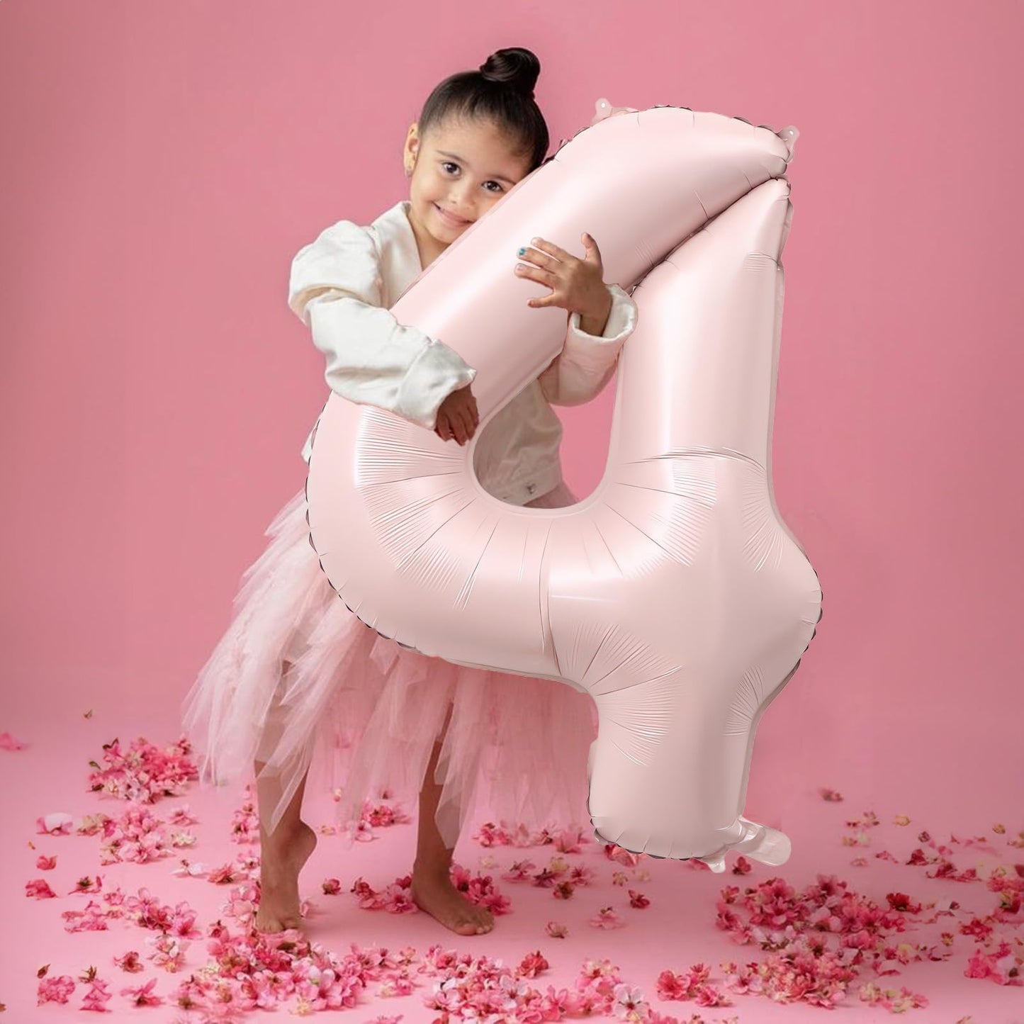 KAINSY 40-Inch Pastel Pink Number 4 Balloon — Self-Inflating Foil Party Balloon