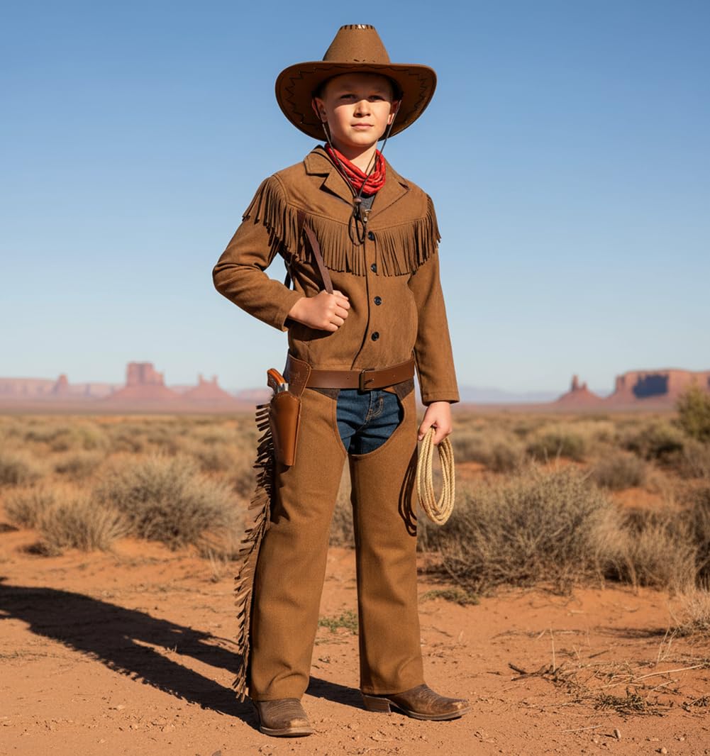 KAIPUTE Cowboy Costume for Kids – Jacket, Pants & Accessories (13-14 Years)