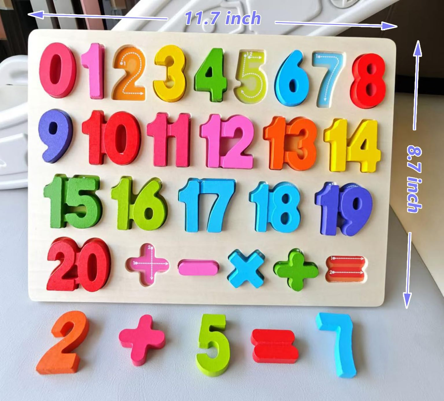 Kairsya Number Puzzle – Montessori Wooden Puzzles for Toddlers 3-5 | Shape Learning Toy | Number Blocks for Kids | Preschool Educational Gift