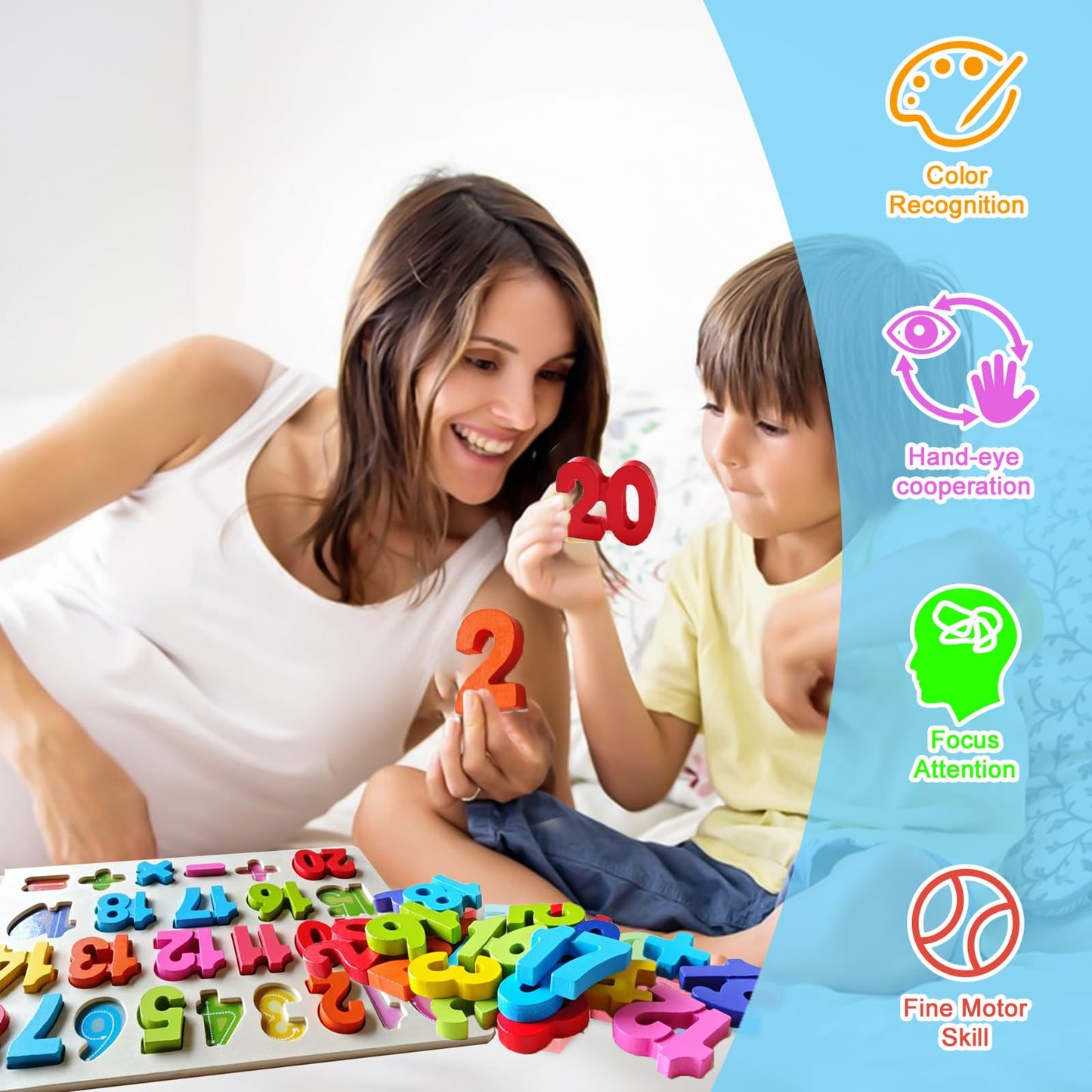 Kairsya Number Puzzle – Montessori Wooden Puzzles for Toddlers 3-5 | Shape Learning Toy | Number Blocks for Kids | Preschool Educational Gift