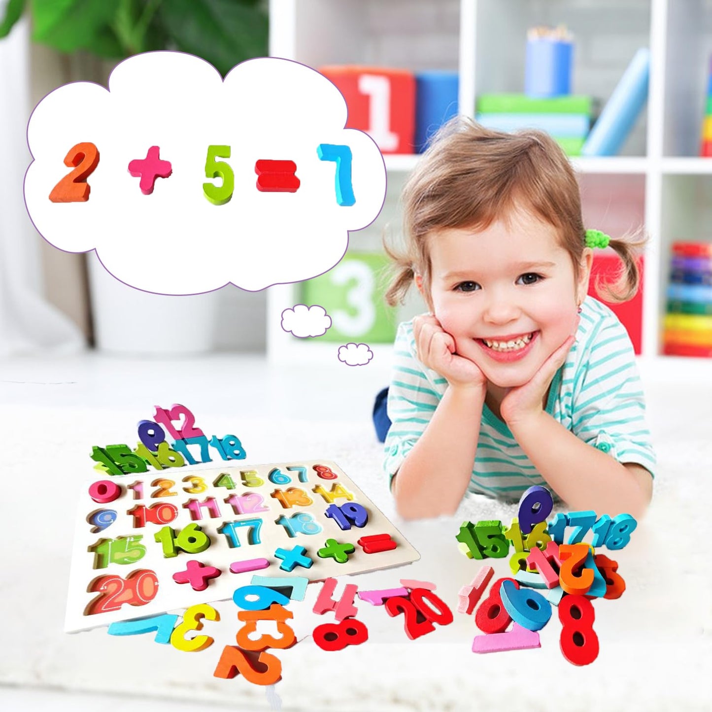 Kairsya Number Puzzle – Montessori Wooden Puzzles for Toddlers 3-5 | Shape Learning Toy | Number Blocks for Kids | Preschool Educational Gift