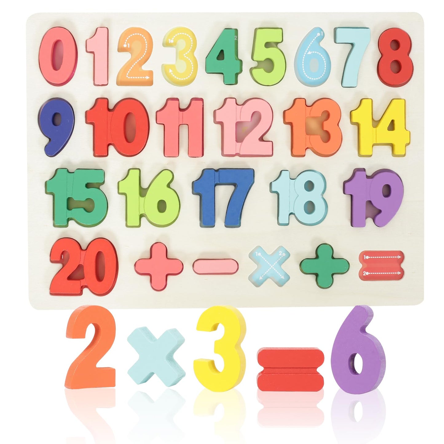 Kairsya Number Puzzle – Montessori Wooden Puzzles for Toddlers 3-5 | Shape Learning Toy | Number Blocks for Kids | Preschool Educational Gift