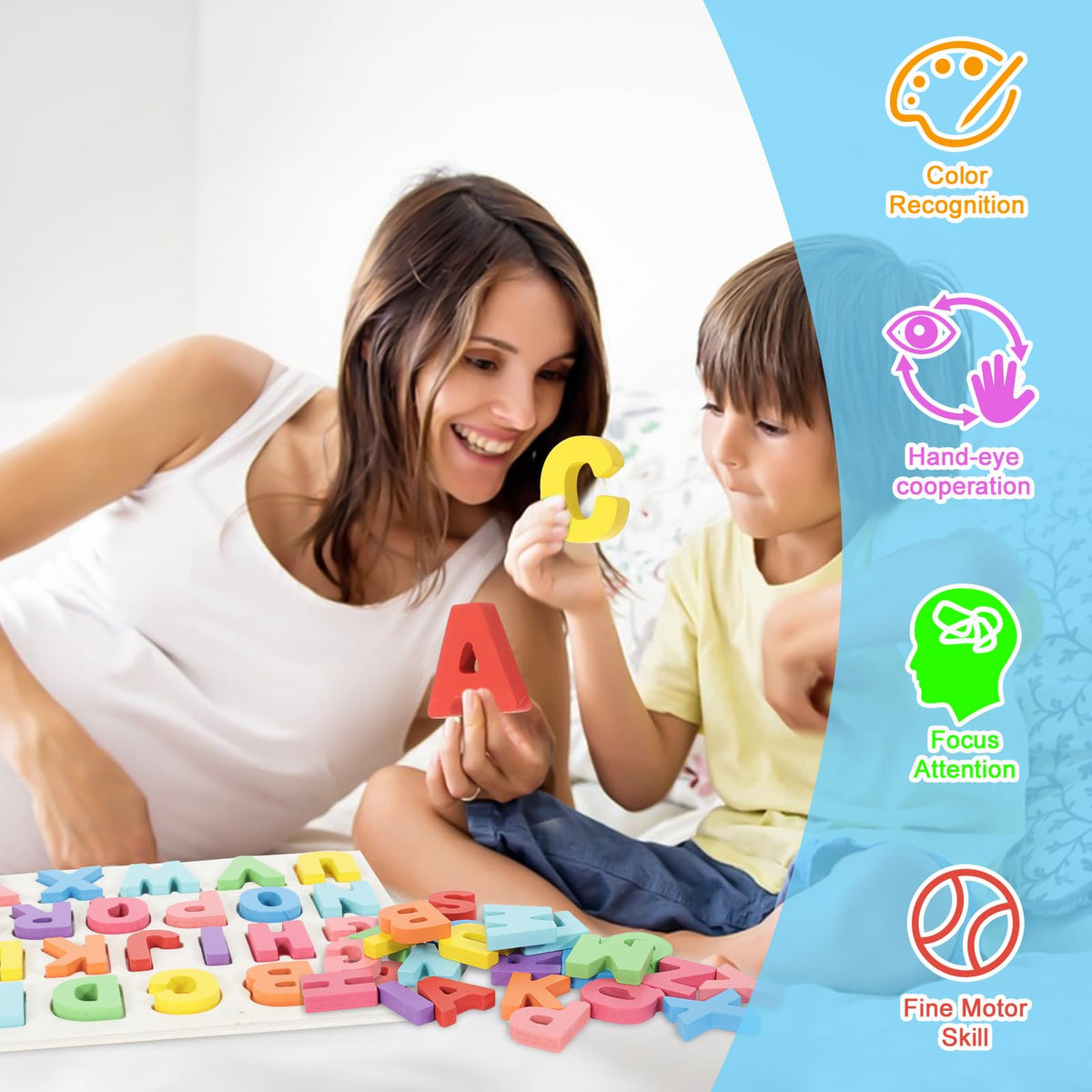 Kairsya Alphabet Puzzle – Montessori Wooden ABC Blocks for Toddlers 1-5