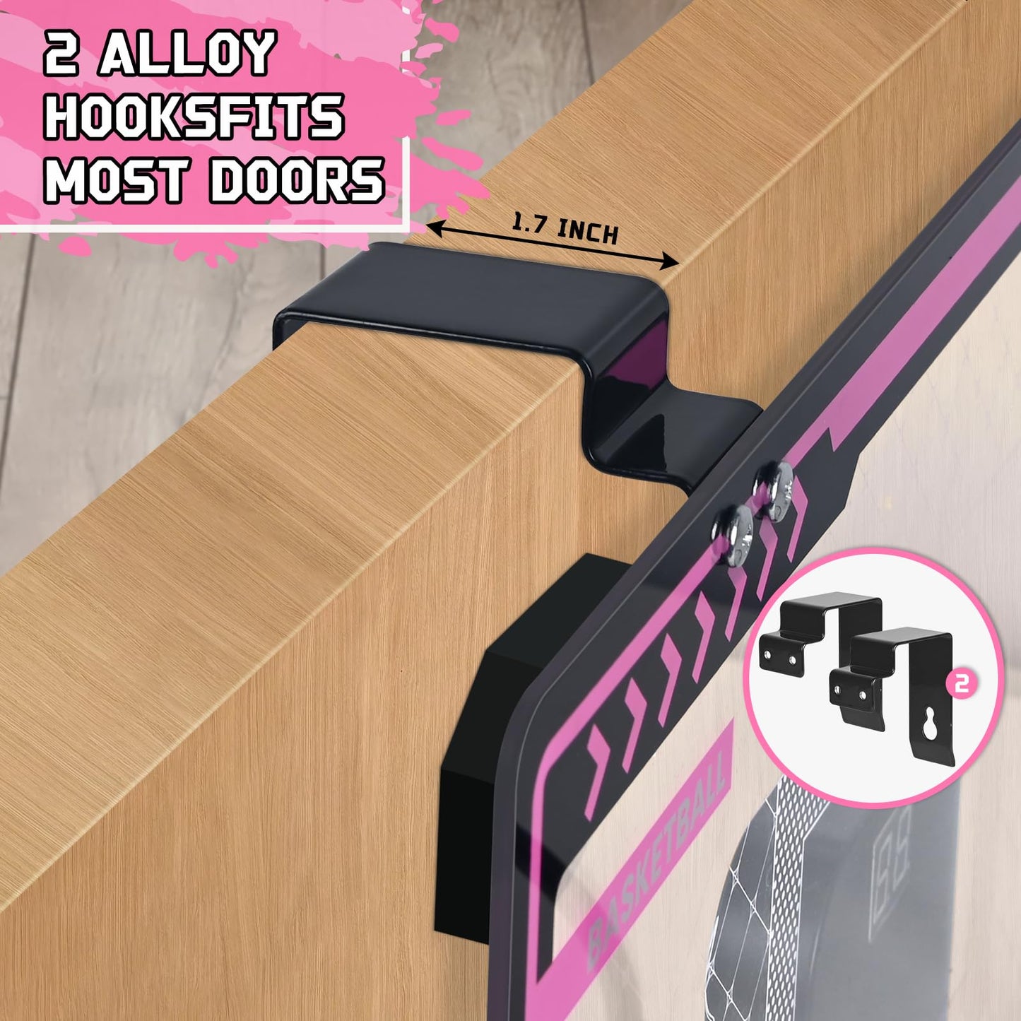KAISASA Indoor Basketball Hoop for Kids – Pink Unicorn Mini Over-Door with LED Scoreboard (Ages 5-12)
