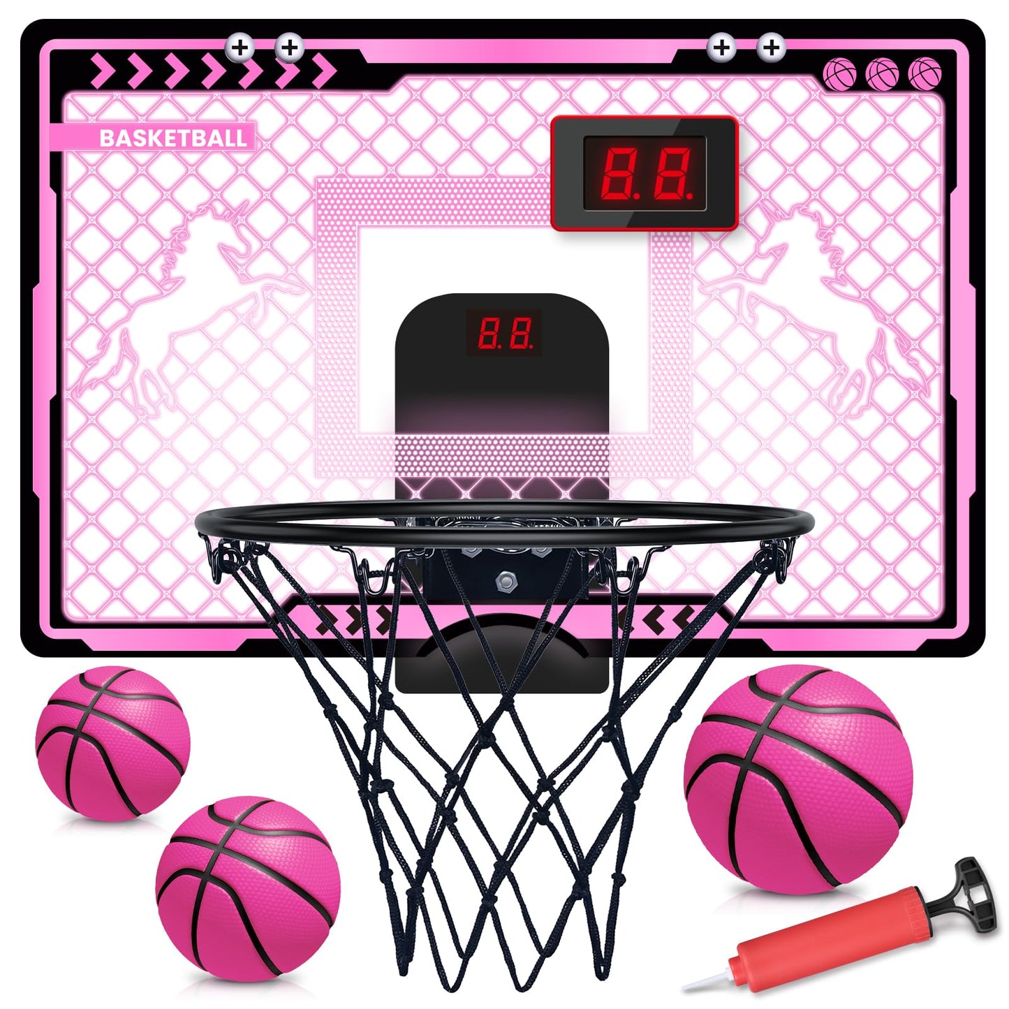 KAISASA Indoor Basketball Hoop for Kids – Pink Unicorn Mini Over-Door with LED Scoreboard (Ages 5-12)