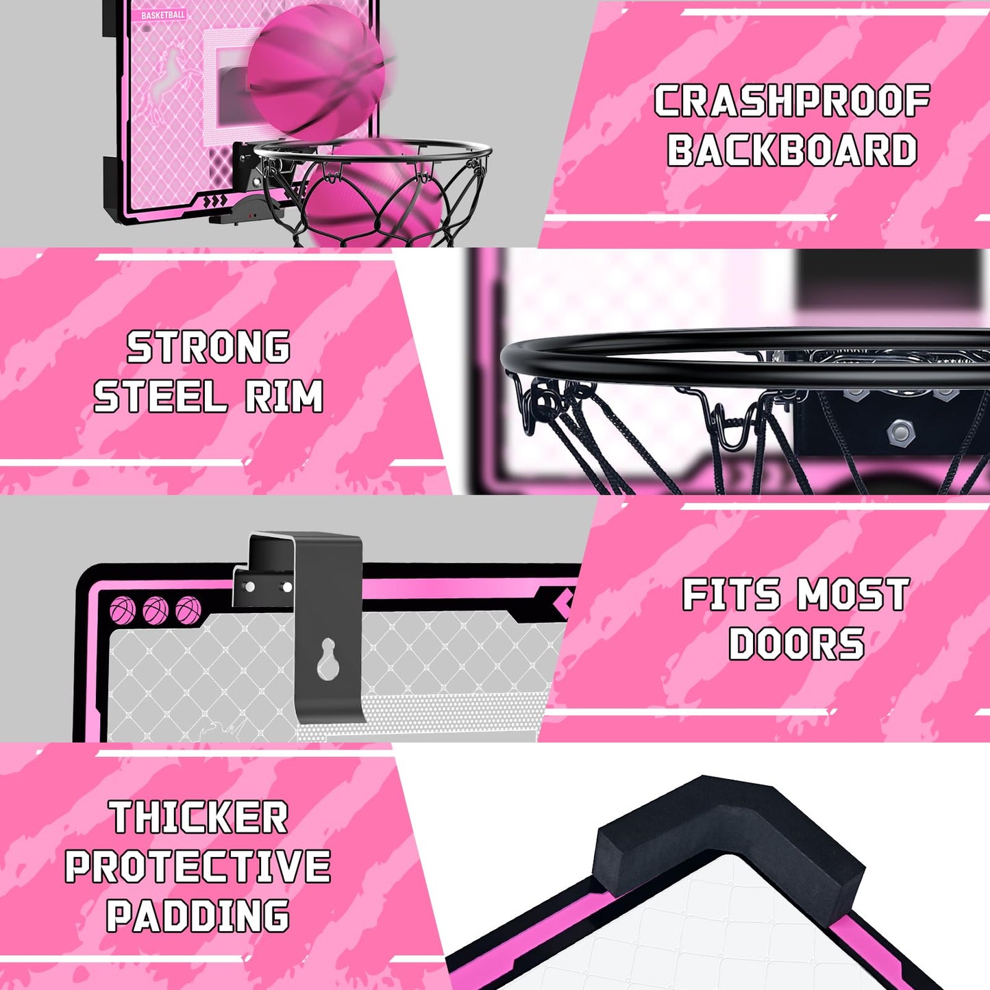 KAISASA Indoor Basketball Hoop for Kids – Pink Unicorn Mini Over-Door with LED Scoreboard (Ages 5-12)