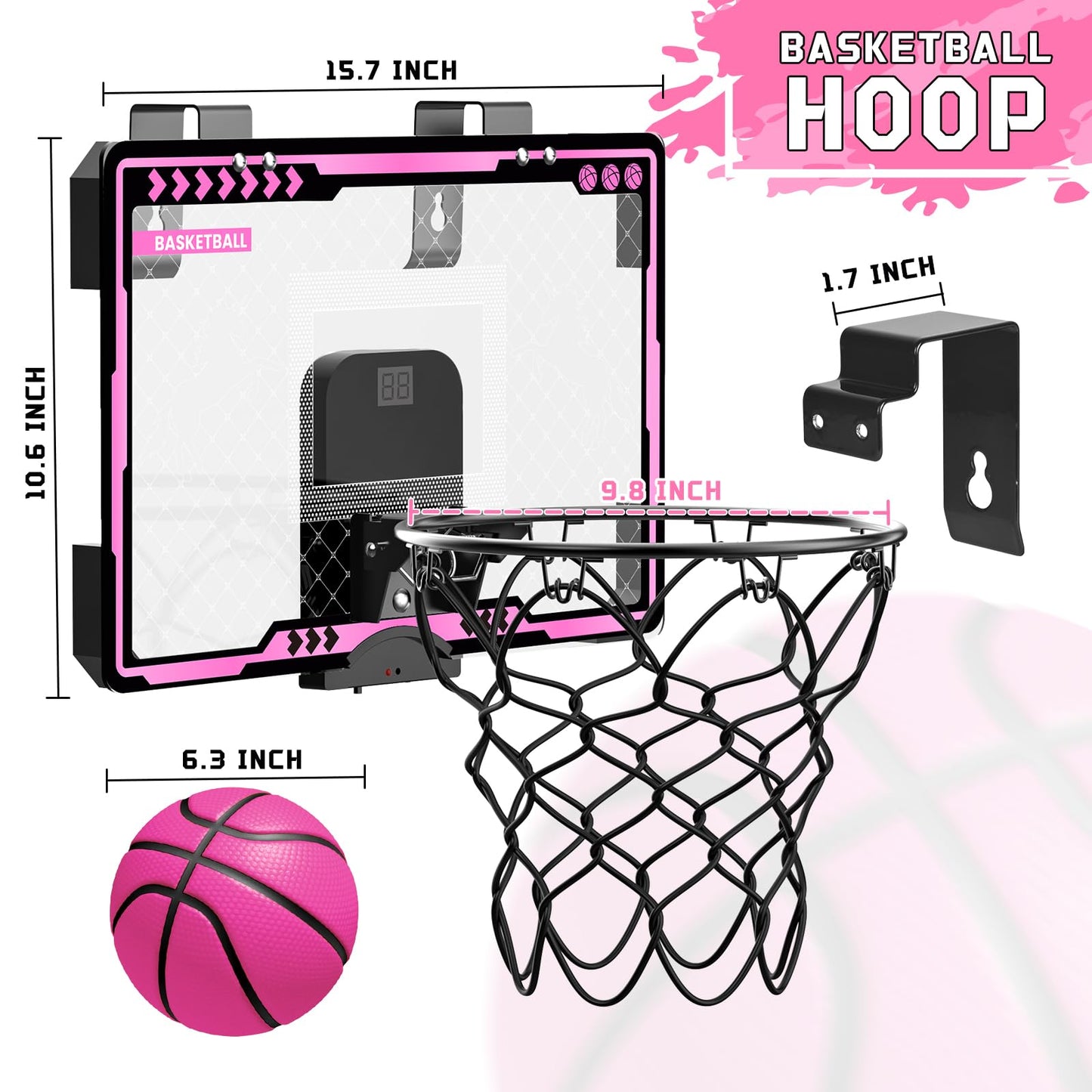 KAISASA Indoor Basketball Hoop for Kids – Pink Unicorn Mini Over-Door with LED Scoreboard (Ages 5-12)