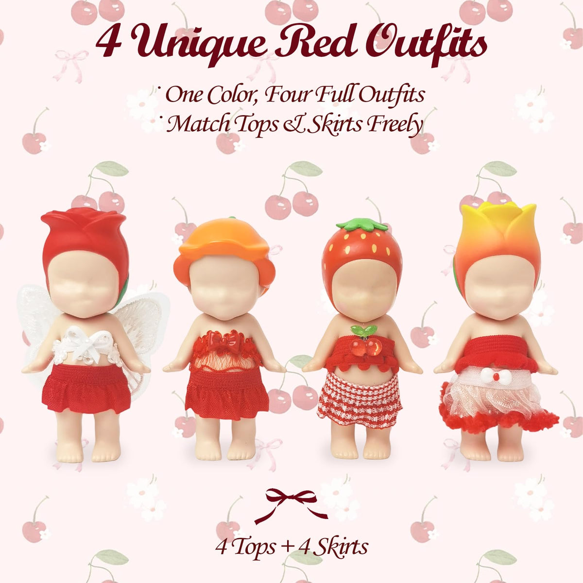 Kaitiaki Wine Cherry Gala 4-Piece Outfit Set for 3-Inch Sonny Angel Dolls