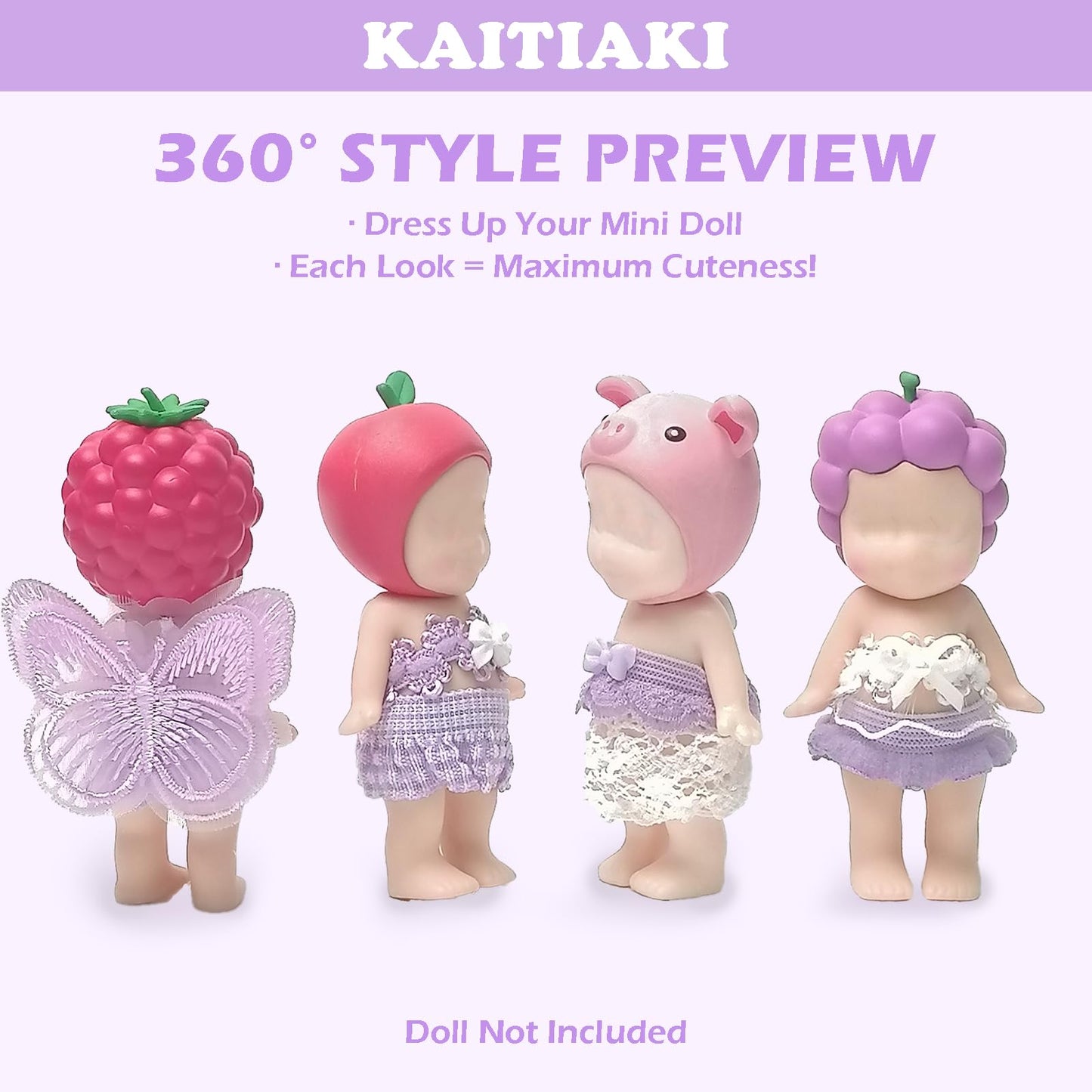 Kaitiaki 4 Sets Mini Doll Clothes for Sonny Angel – Lavender Whimsy (3in)