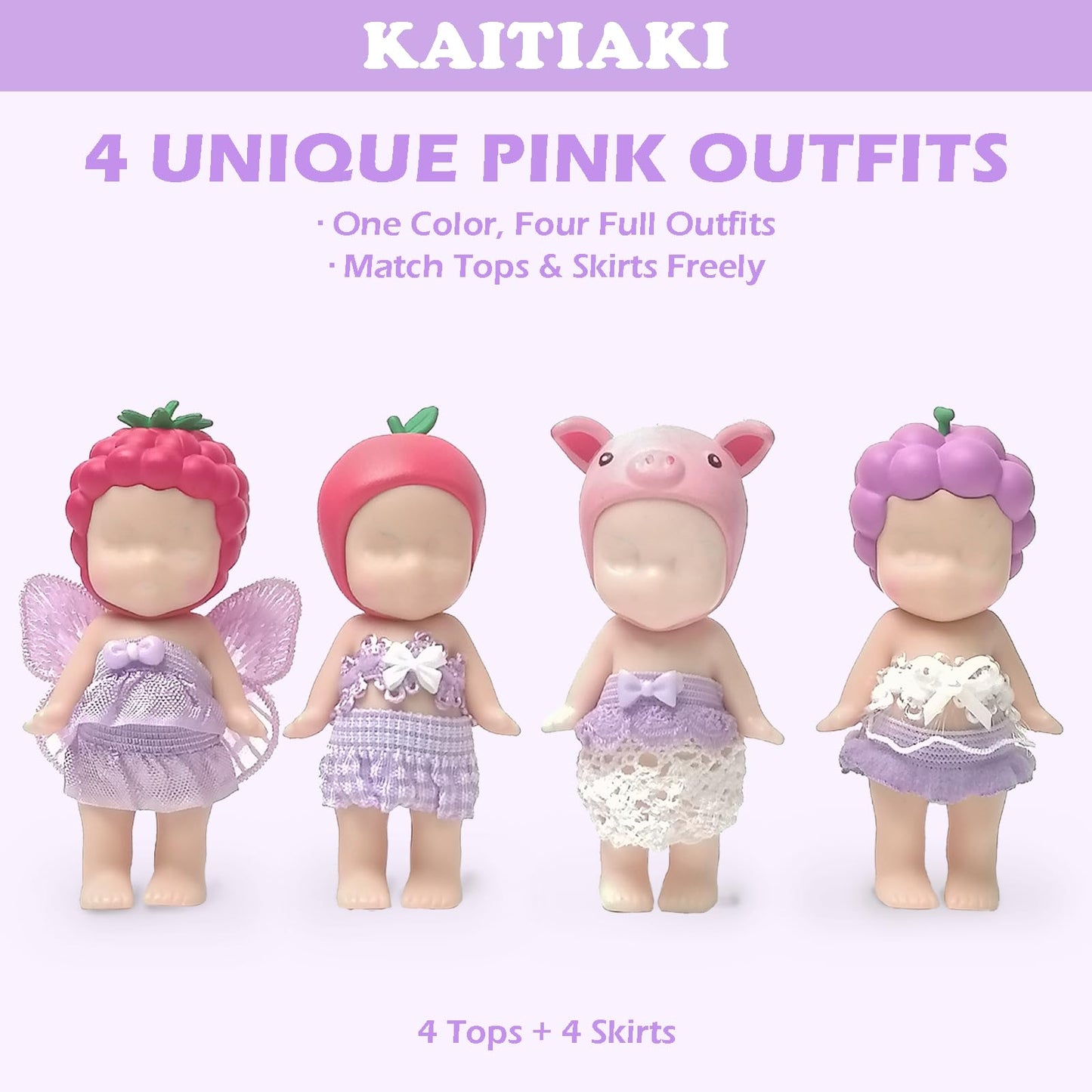 Kaitiaki 4 Sets Mini Doll Clothes for Sonny Angel – Lavender Whimsy (3in)