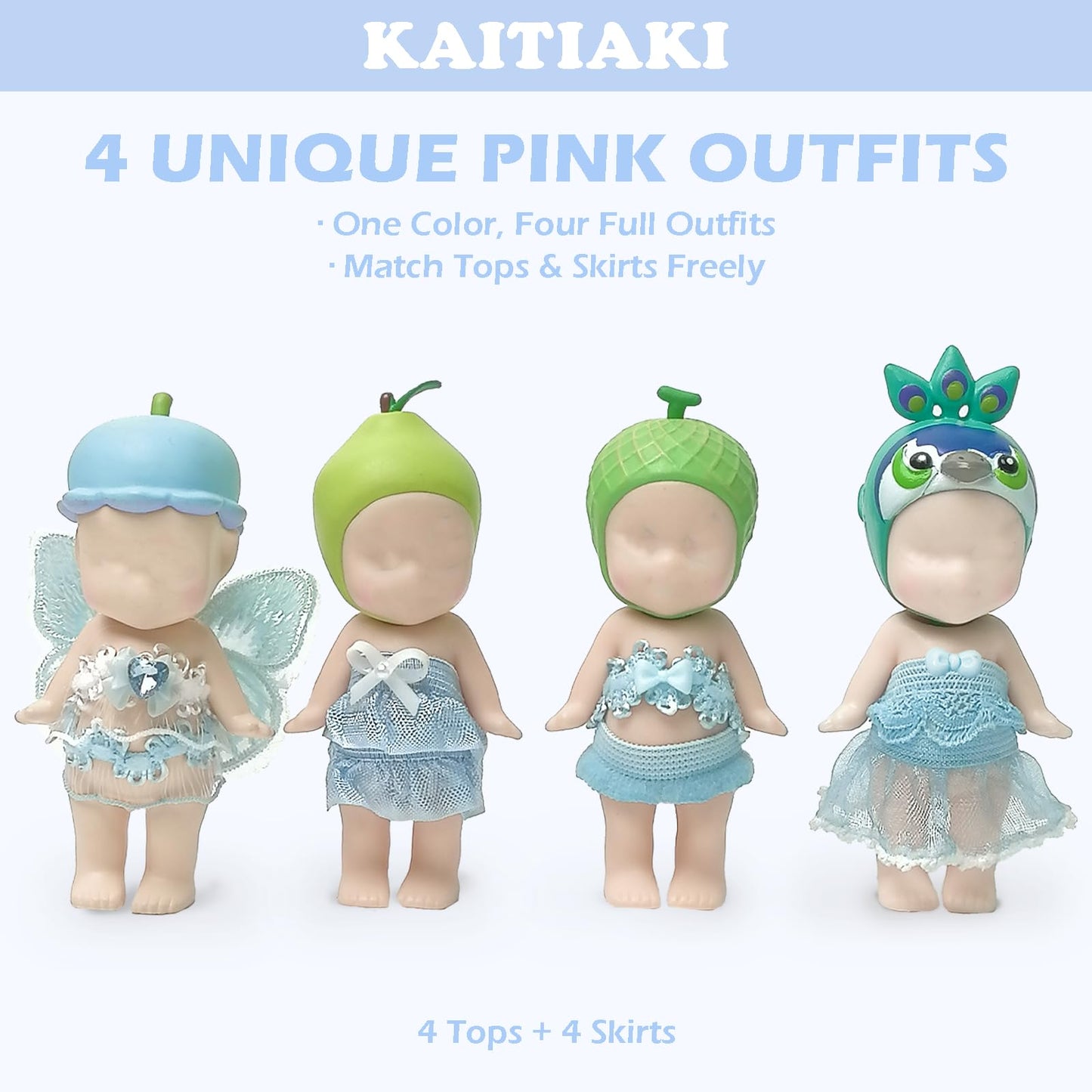 Kaitiaki 4 Sets Mini Doll Clothes for Sonny Angel – Blueberry Fairy Outfits for 3-Inch Dolls