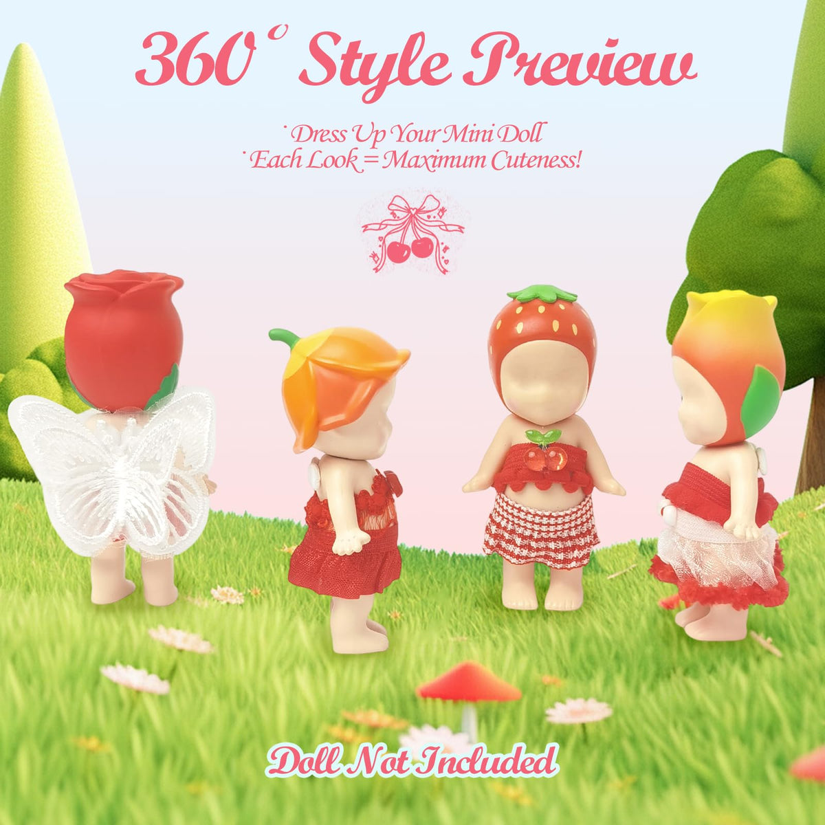 Kaitiaki Wine Cherry Gala 4-Piece Outfit Set for 3-Inch Sonny Angel Dolls