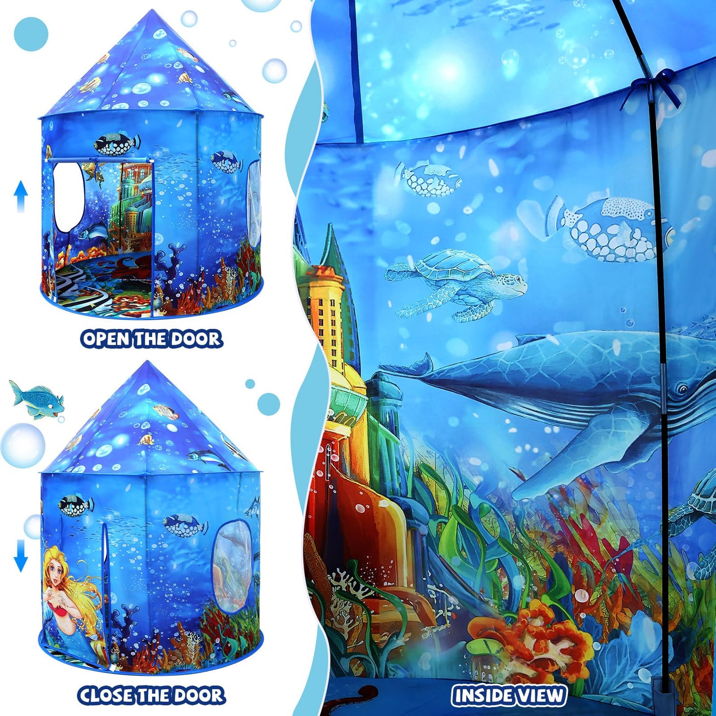 KAIVEE Ocean Kids Play Tent – Mermaid Underwater Playhouse for Indoor & Outdoor Fun