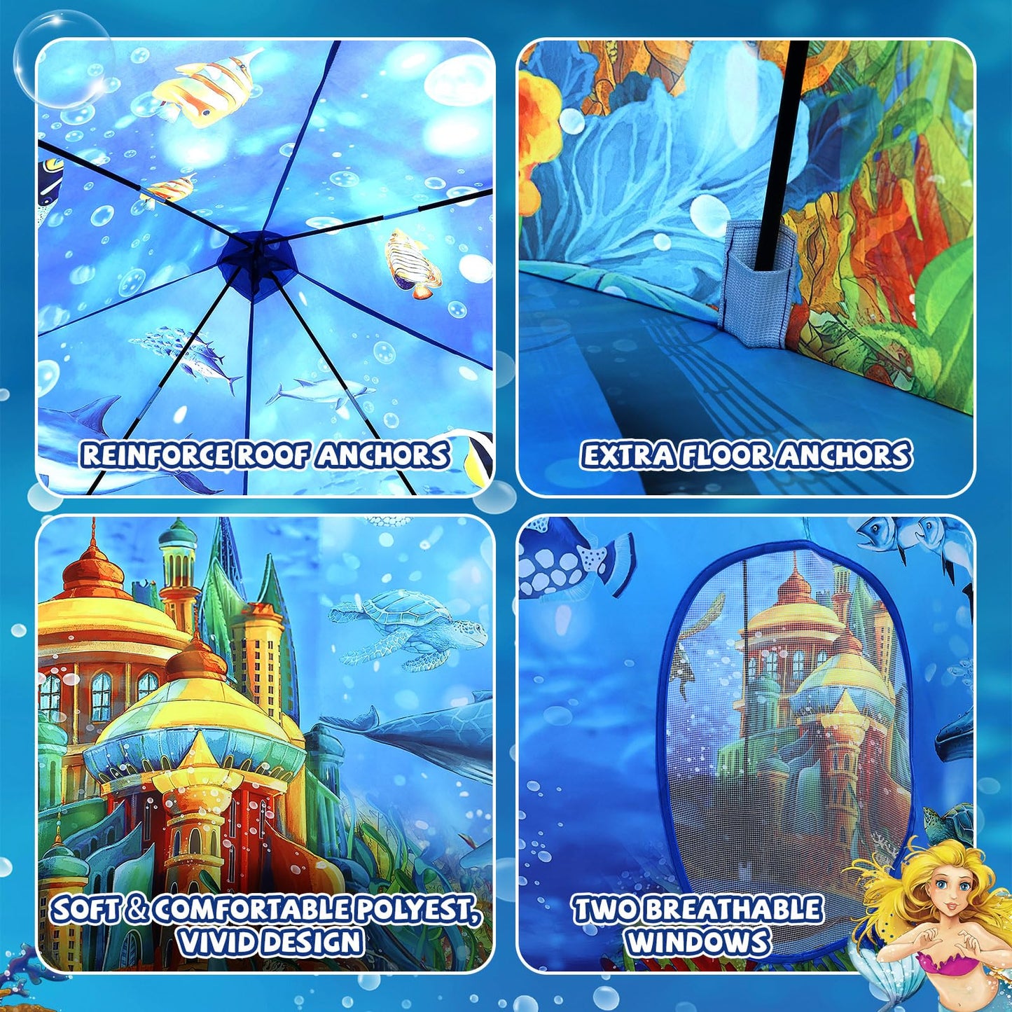 KAIVEE Ocean Kids Play Tent – Mermaid Underwater Playhouse for Indoor & Outdoor Fun