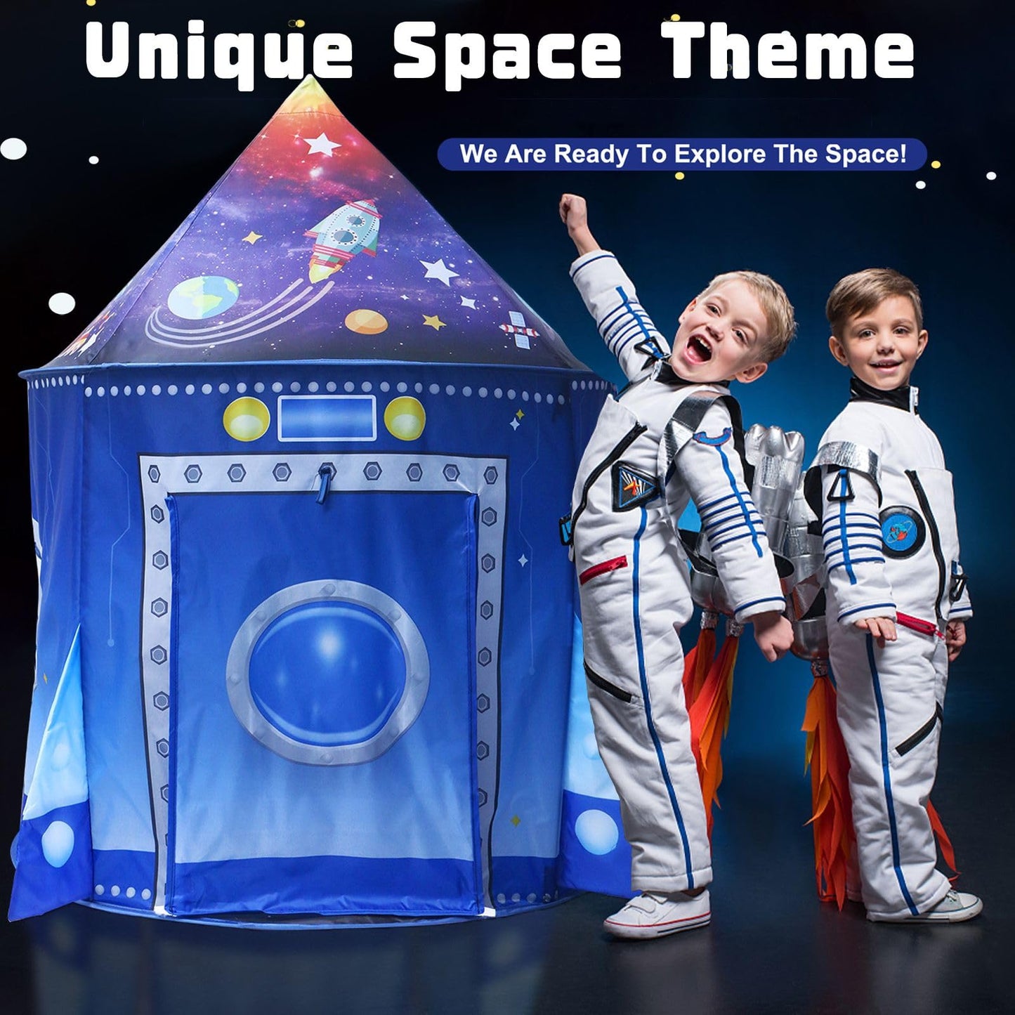 KAIVEE Rocket Ship Space Pop Up Play Tent for Kids – Astronaut Pretend Playhouse