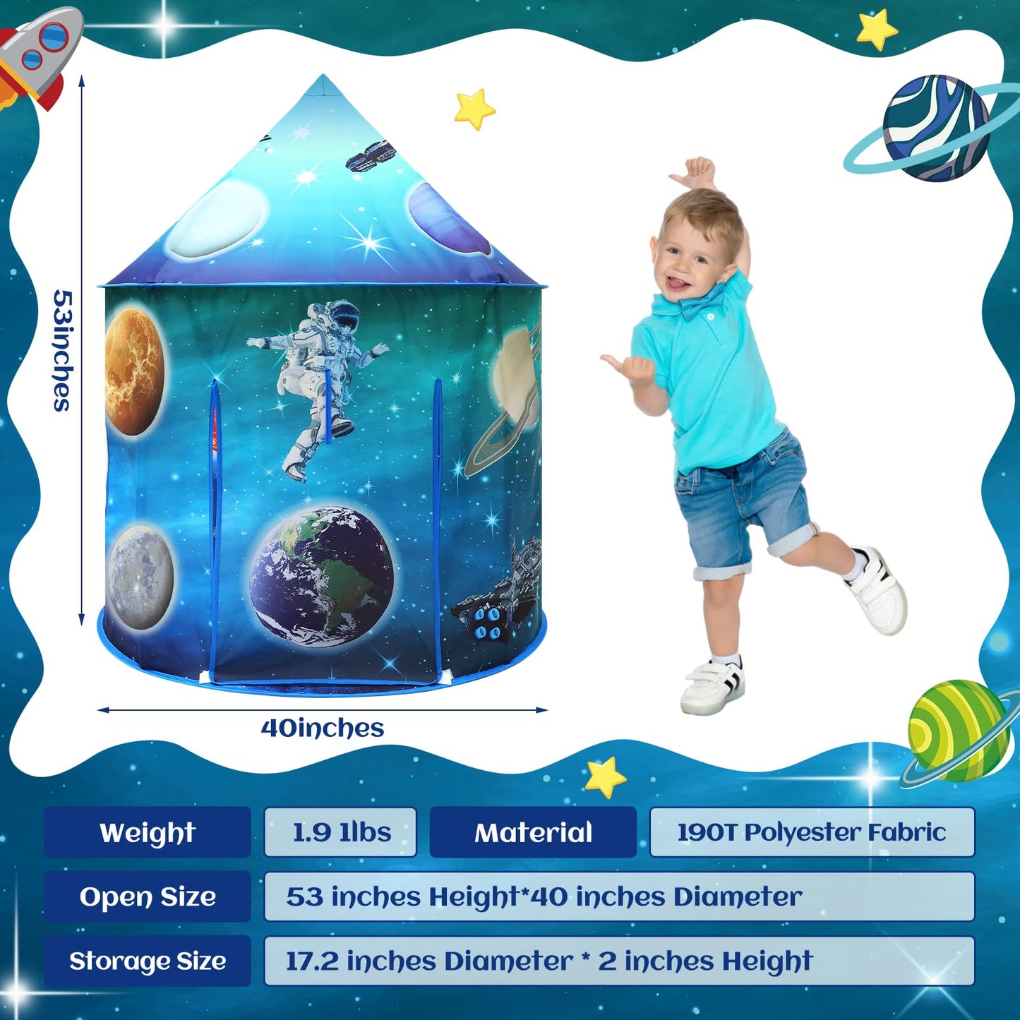 Kaivee Space World Play Tent – Pop Up Indoor/Outdoor Kids Playhouse