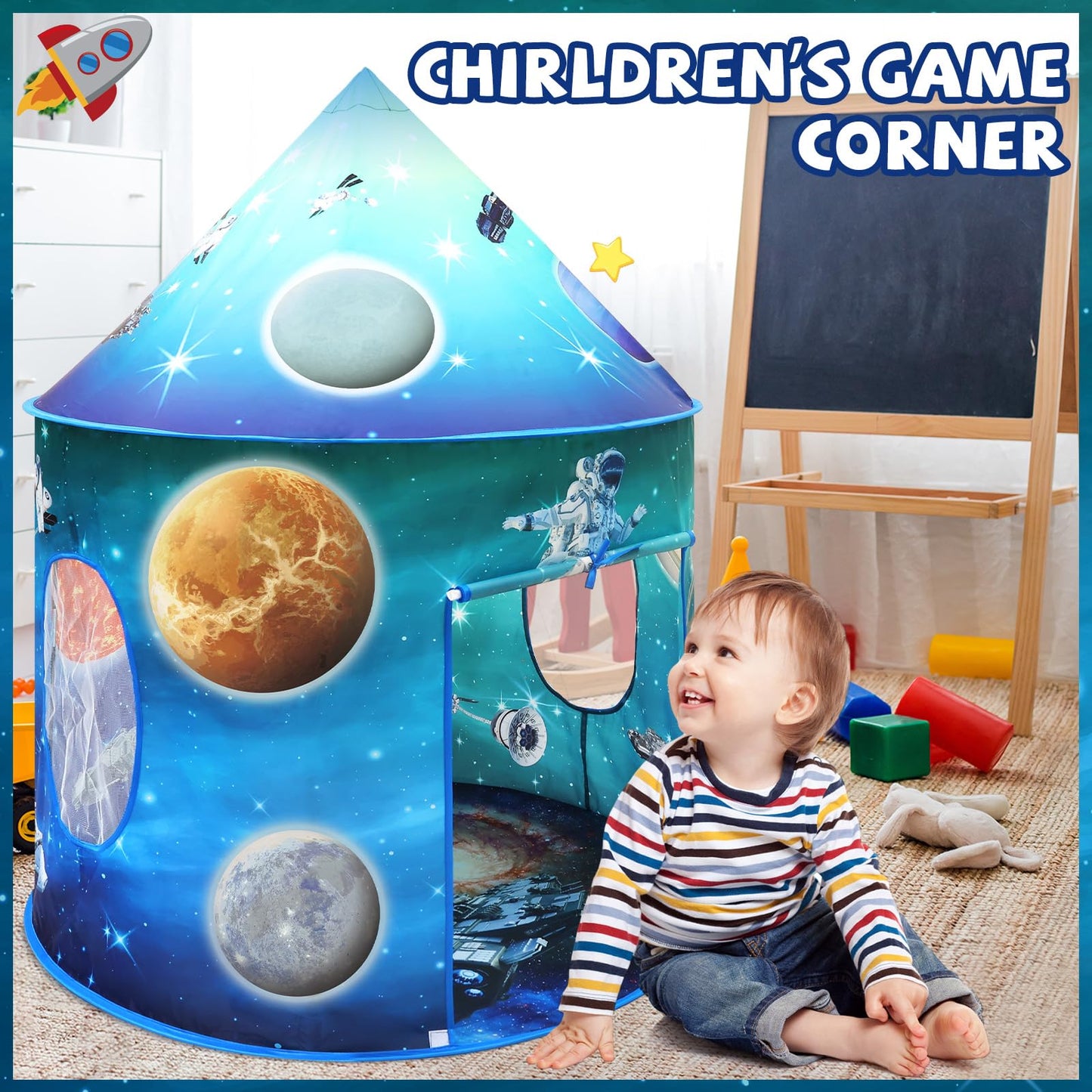 Kaivee Space World Play Tent – Pop Up Indoor/Outdoor Kids Playhouse