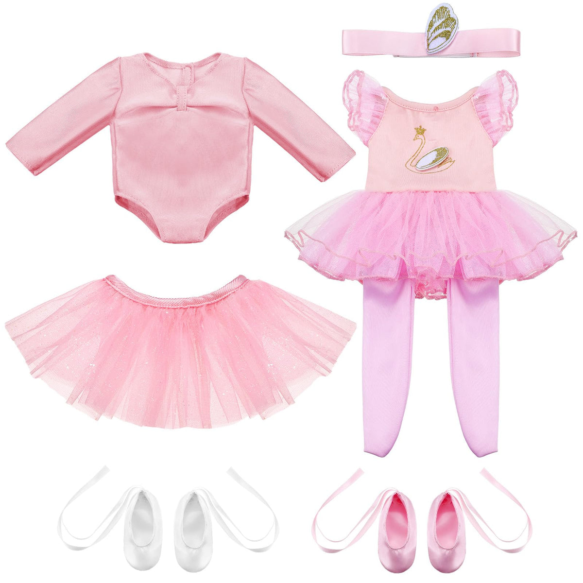 Kajaia 8 Pcs Doll Clothes Set for 18-Inch Dolls – Ballet Outfit & Accessories