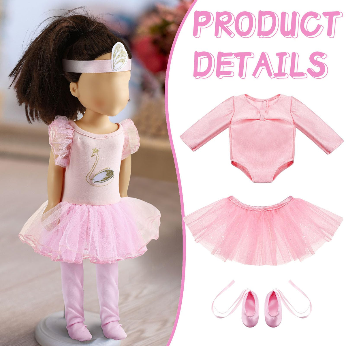 Kajaia 8 Pcs Doll Clothes Set for 18-Inch Dolls – Ballet Outfit & Accessories