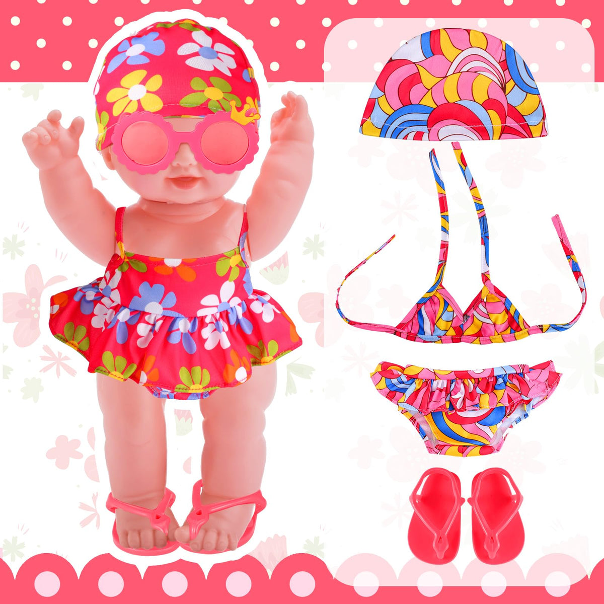 Kajaia 8-Pcs Doll Clothes Set for 18-Inch Dolls | Swimwear, Accessories & More