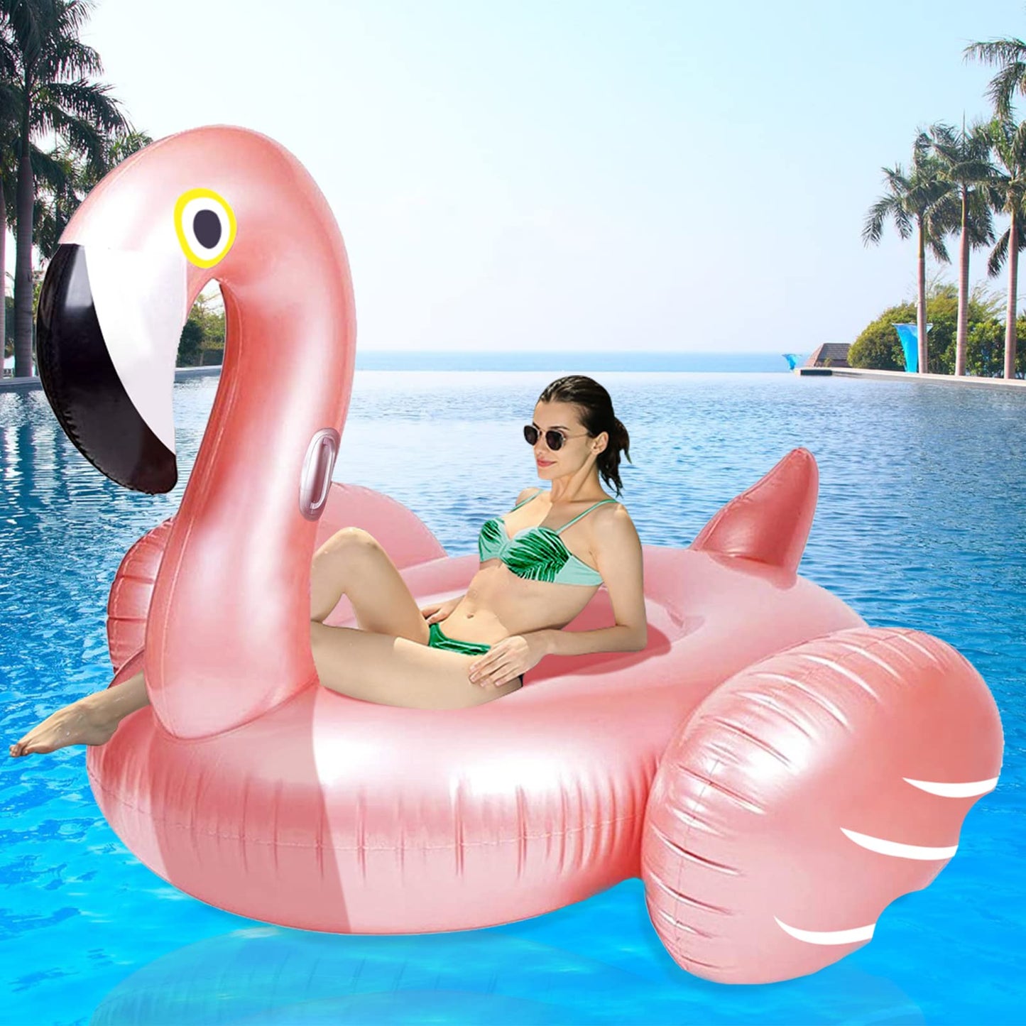 Kakashi Giant Flamingo Pool Float - Large 43x34 in, 300 lb Capacity, Fast-Valve