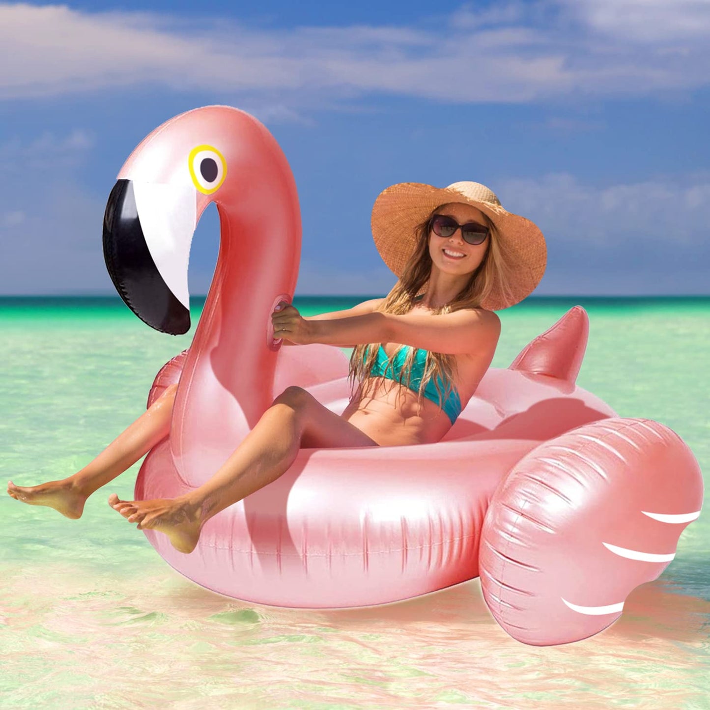 Kakashi Giant Flamingo Pool Float - Large 43x34 in, 300 lb Capacity, Fast-Valve
