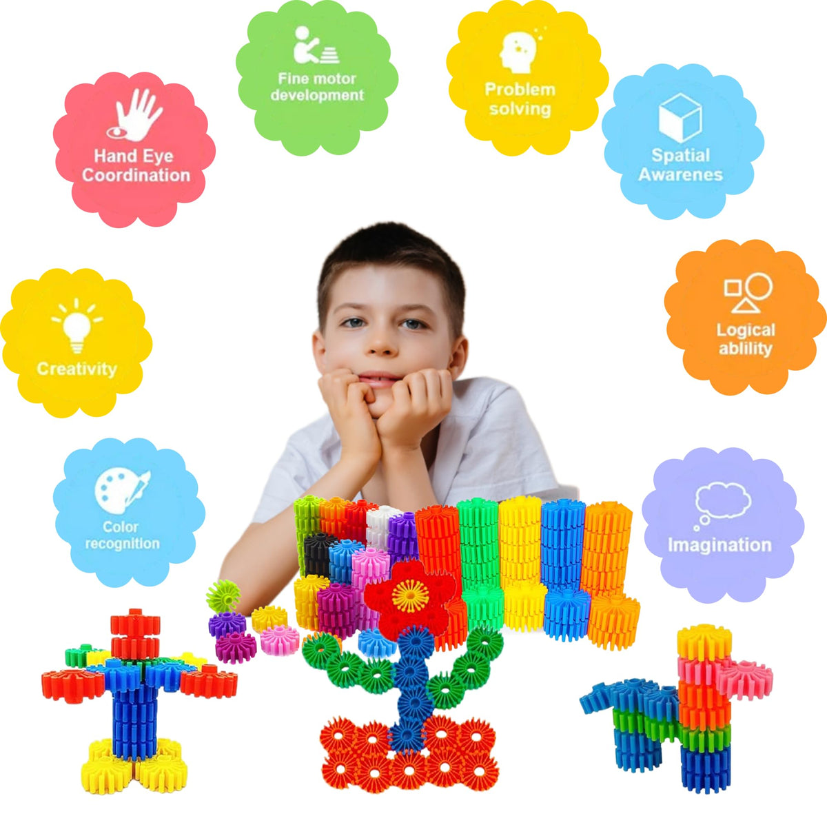KAKATIMES STEM Building Blocks for Kids – Educational, Safe Interlocking Toys