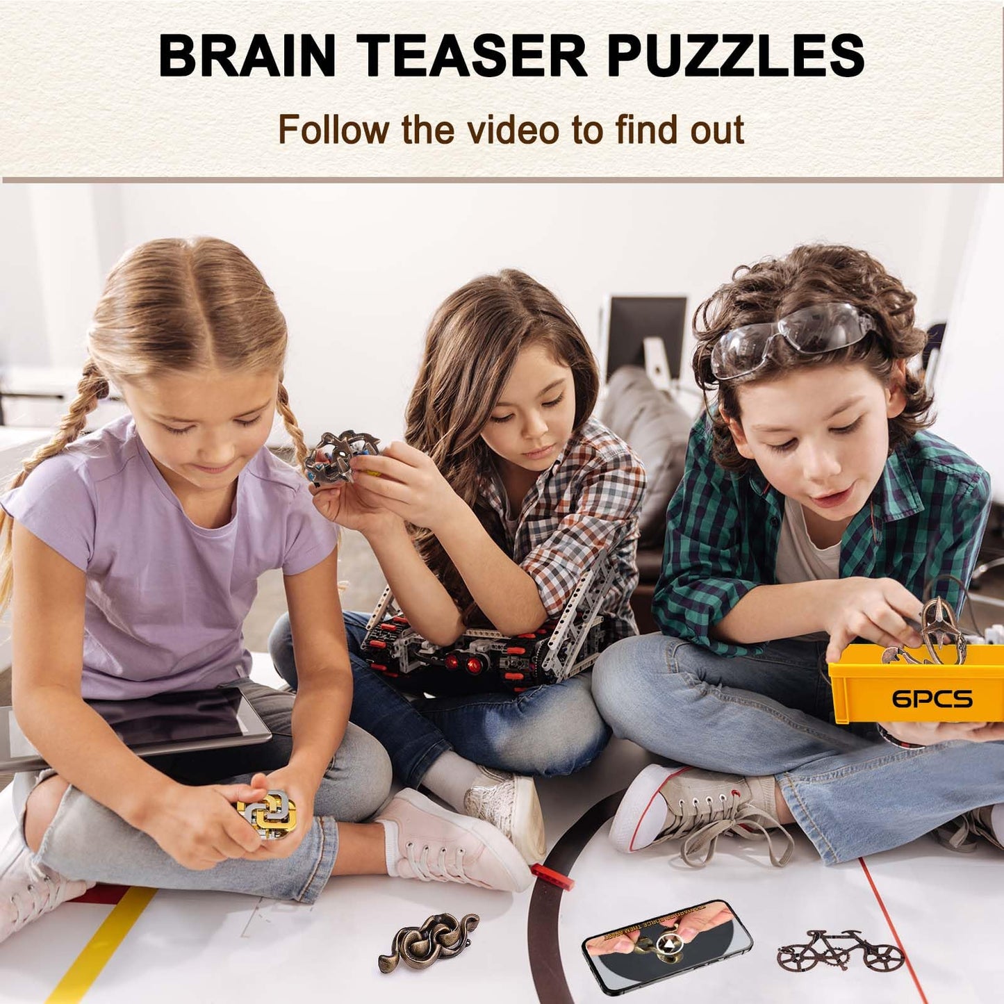 KaKeDuJa 6-Piece Metal Brain Teaser Puzzles – Logic Puzzles for Adults & Teens