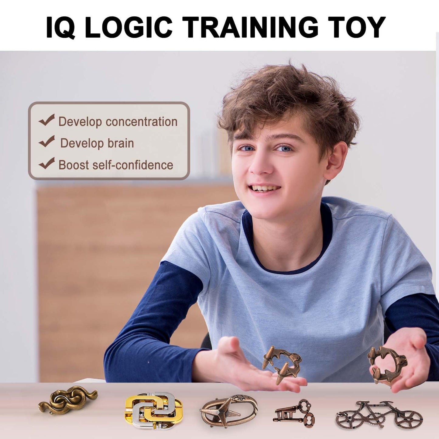 KaKeDuJa 6-Piece Metal Brain Teaser Puzzles – Logic Puzzles for Adults & Teens