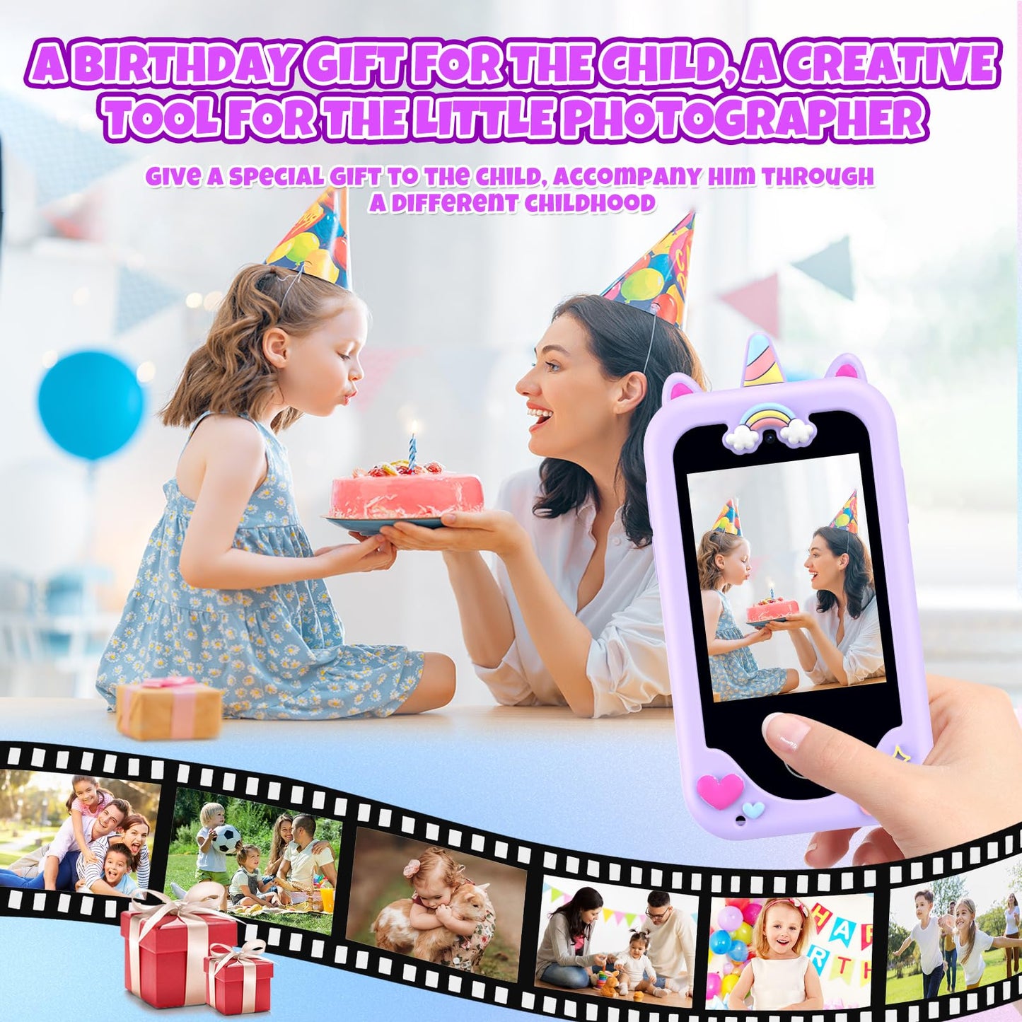 KAKTIN Kids Phone for Girls – Dual Camera Touchscreen Learning Toy (Ages 3-11)