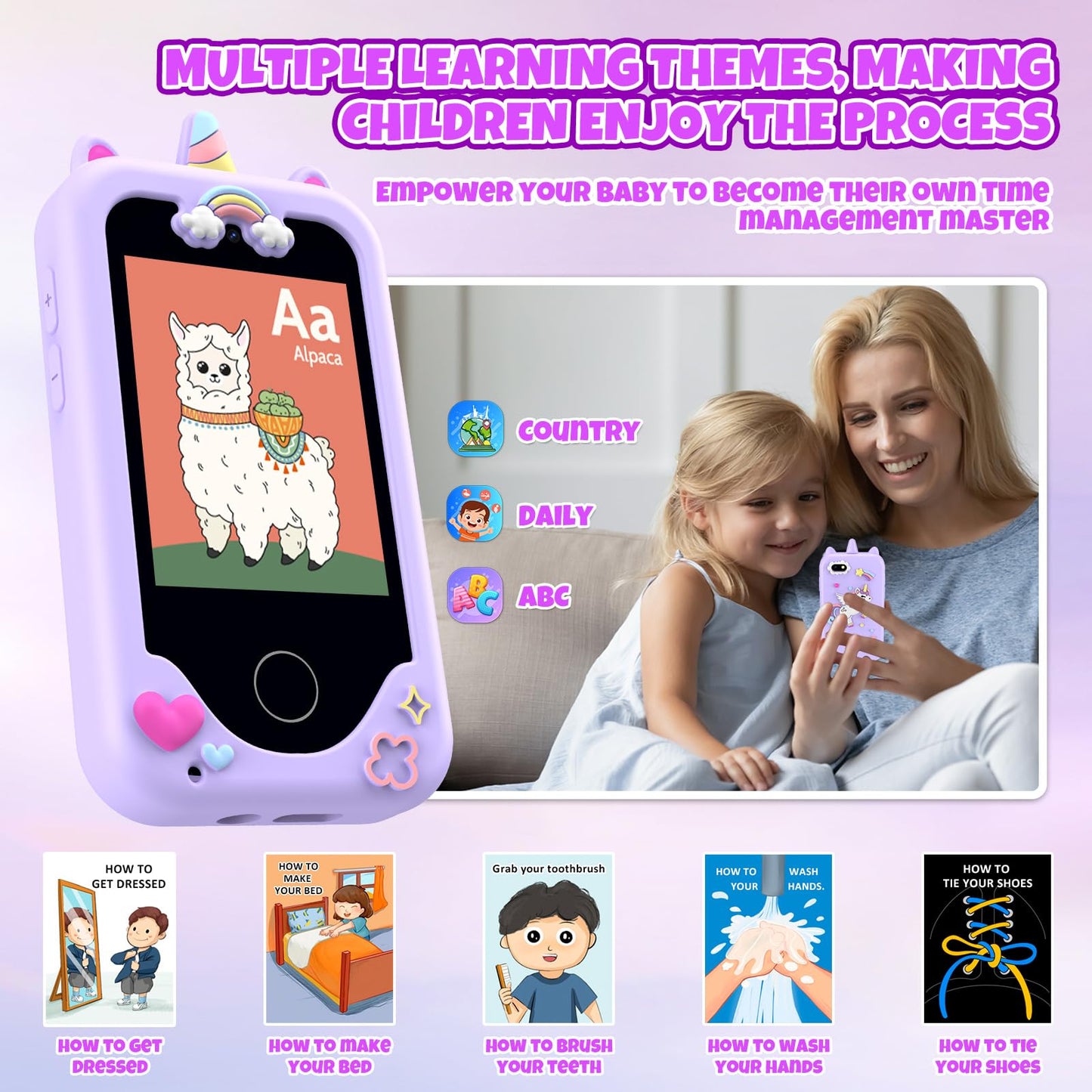 KAKTIN Kids Phone for Girls – Dual Camera Touchscreen Learning Toy (Ages 3-11)