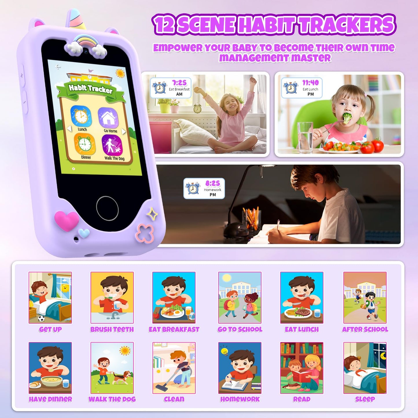 KAKTIN Kids Phone for Girls – Dual Camera Touchscreen Learning Toy (Ages 3-11)