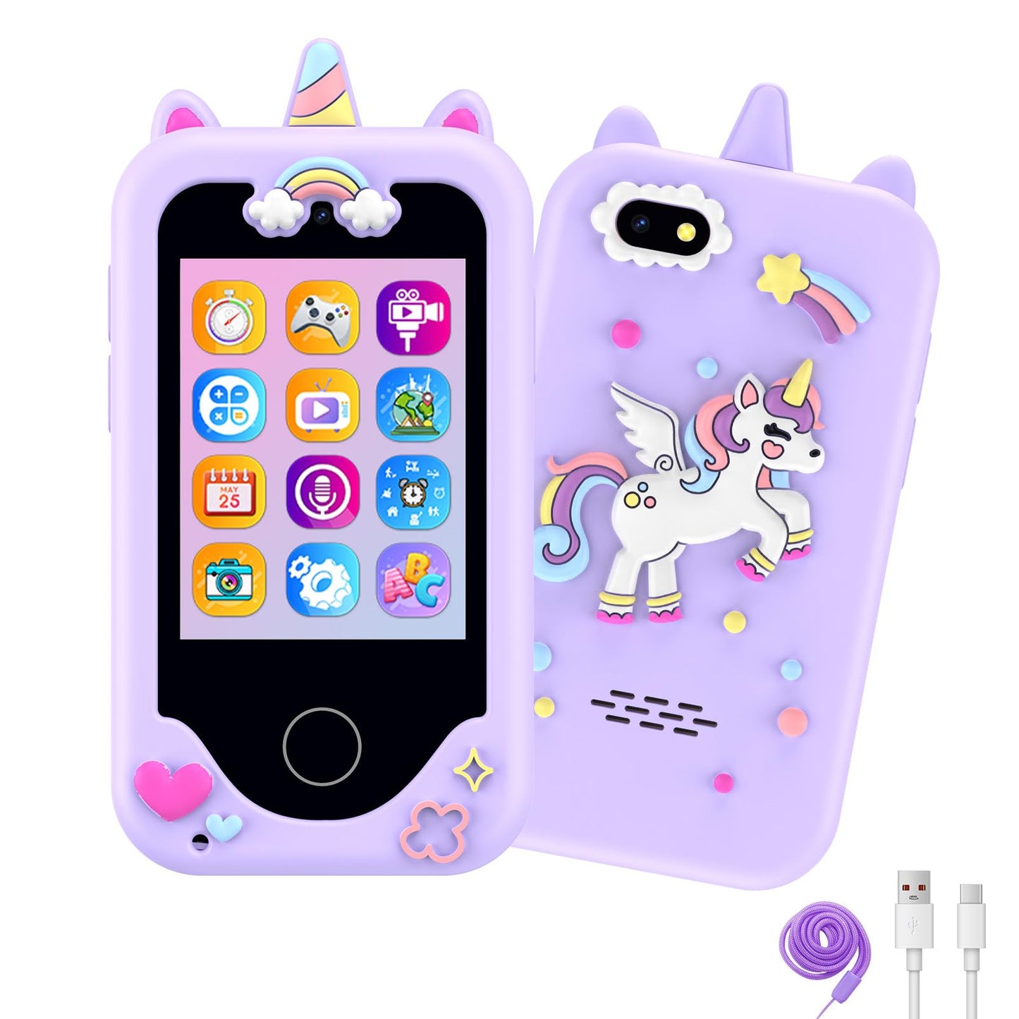 KAKTIN Kids Phone for Girls – Dual Camera Touchscreen Learning Toy (Ages 3-11)