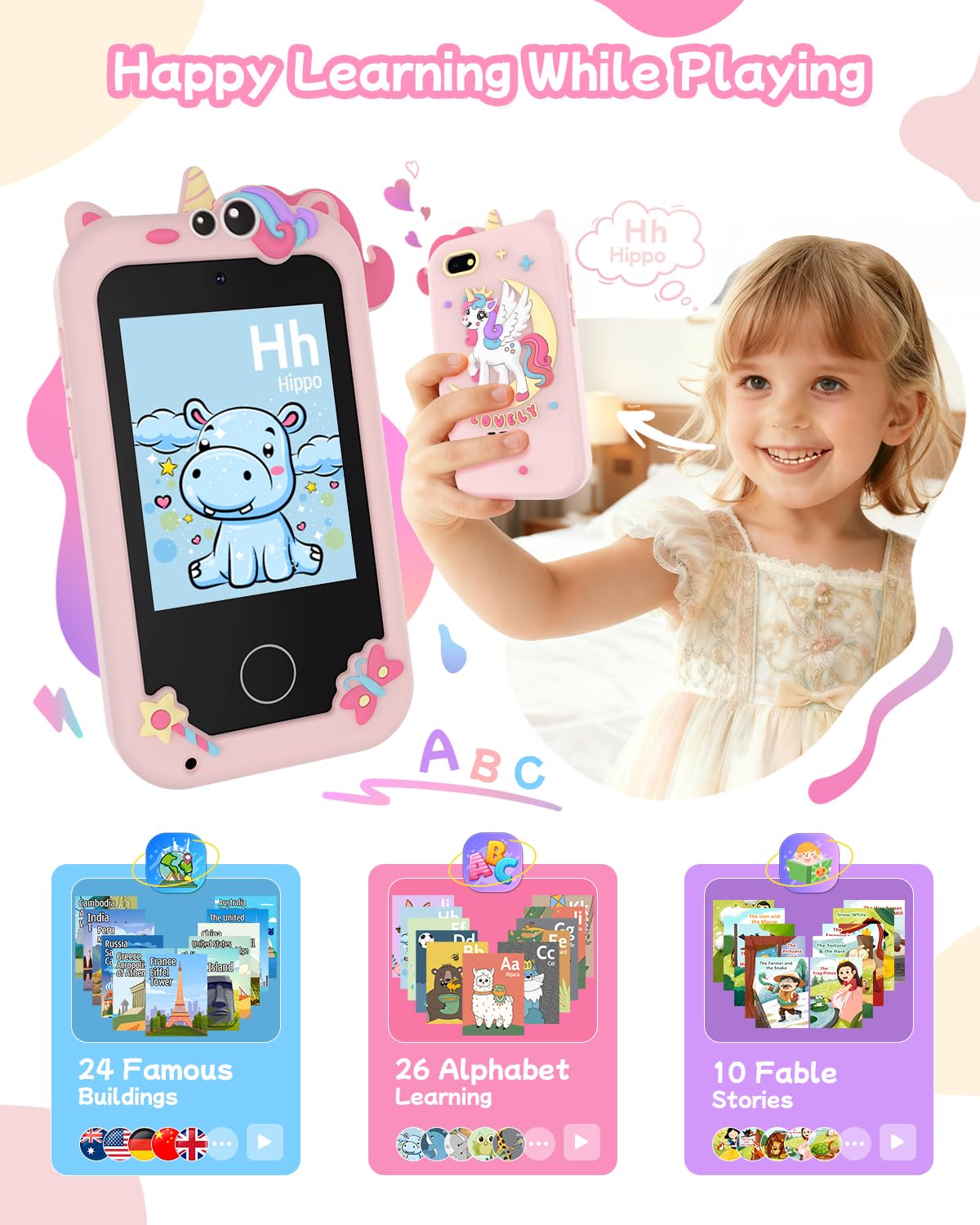 KAKTIN Kids Smart Phone Toy – Educational Touchscreen for 3-8 Year Old Girls