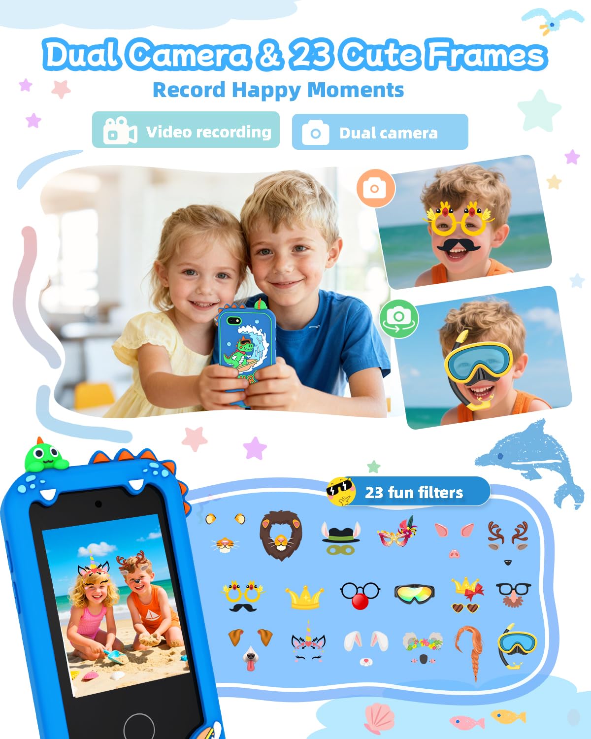 KAKTIN Kids Smart Phone Toy – Educational Touchscreen for Ages 3-8, Dual Camera & Games