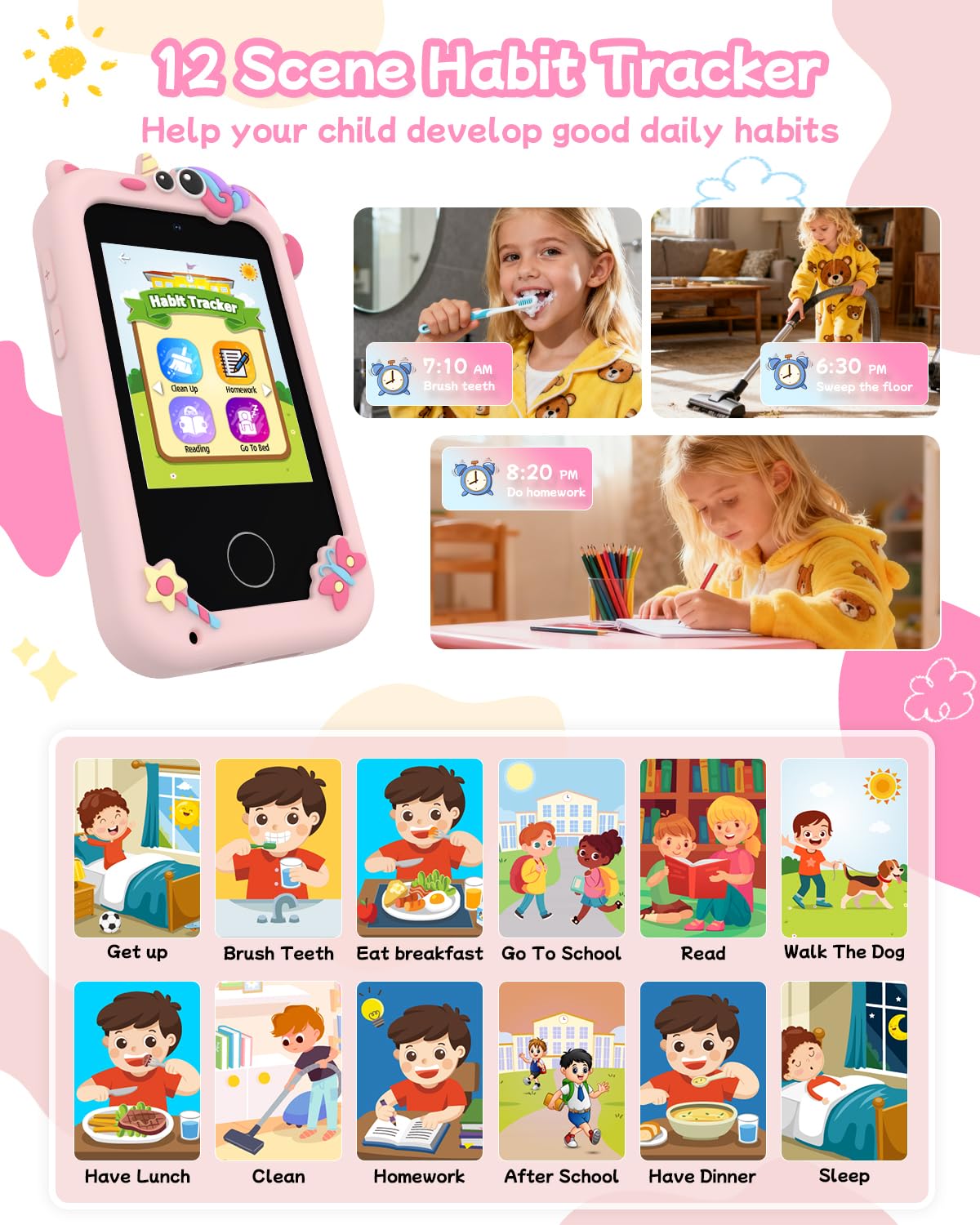 KAKTIN Kids Smart Phone Toy – Educational Touchscreen for 3-8 Year Old Girls