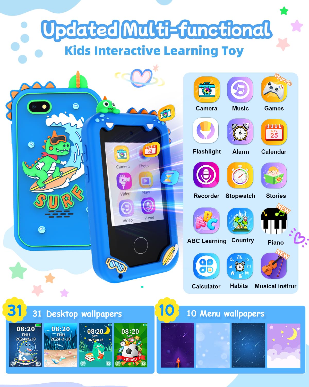 KAKTIN Kids Smart Phone Toy – Educational Touchscreen for Ages 3-8, Dual Camera & Games