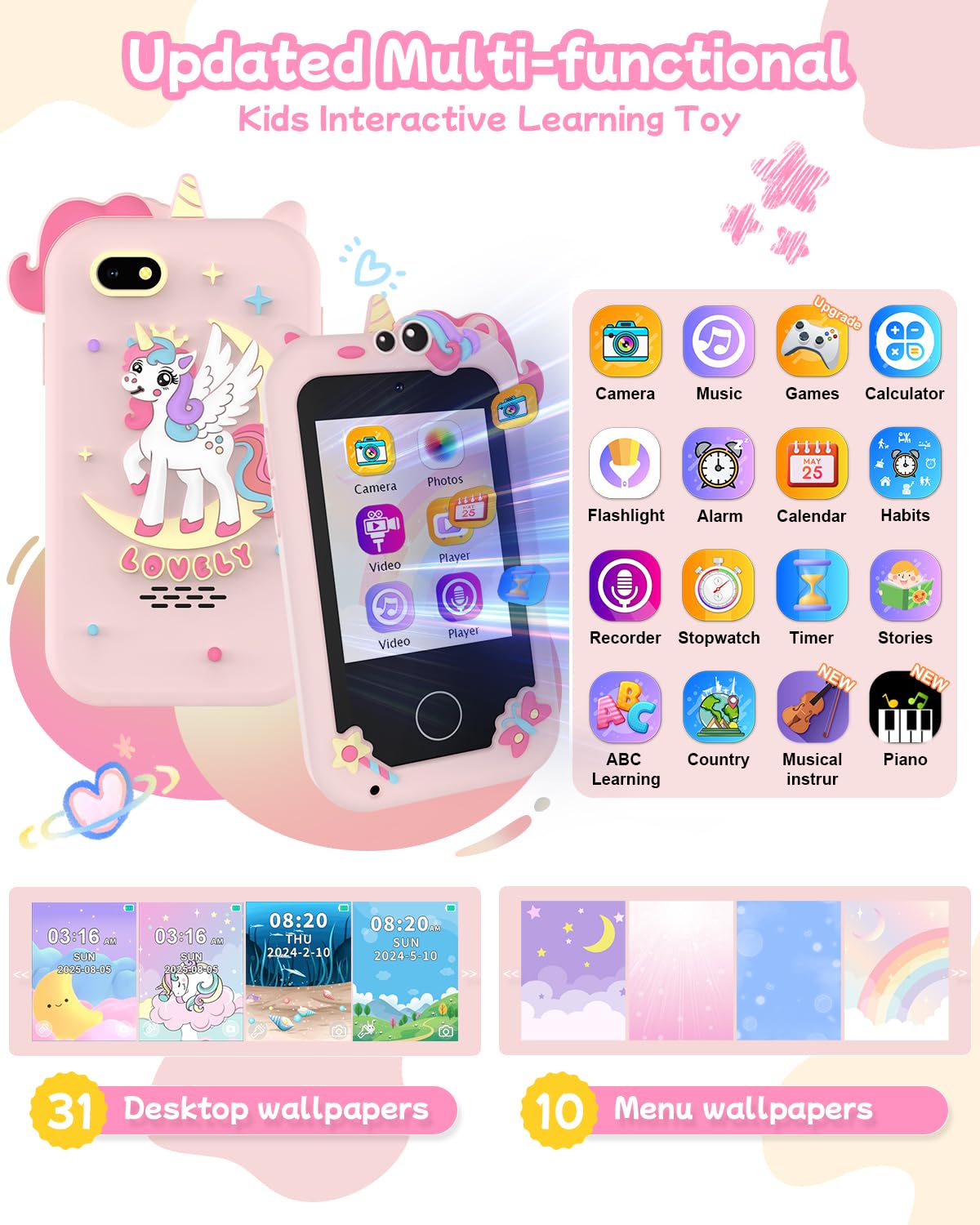 KAKTIN Kids Smart Phone Toy – Educational Touchscreen for 3-8 Year Old Girls